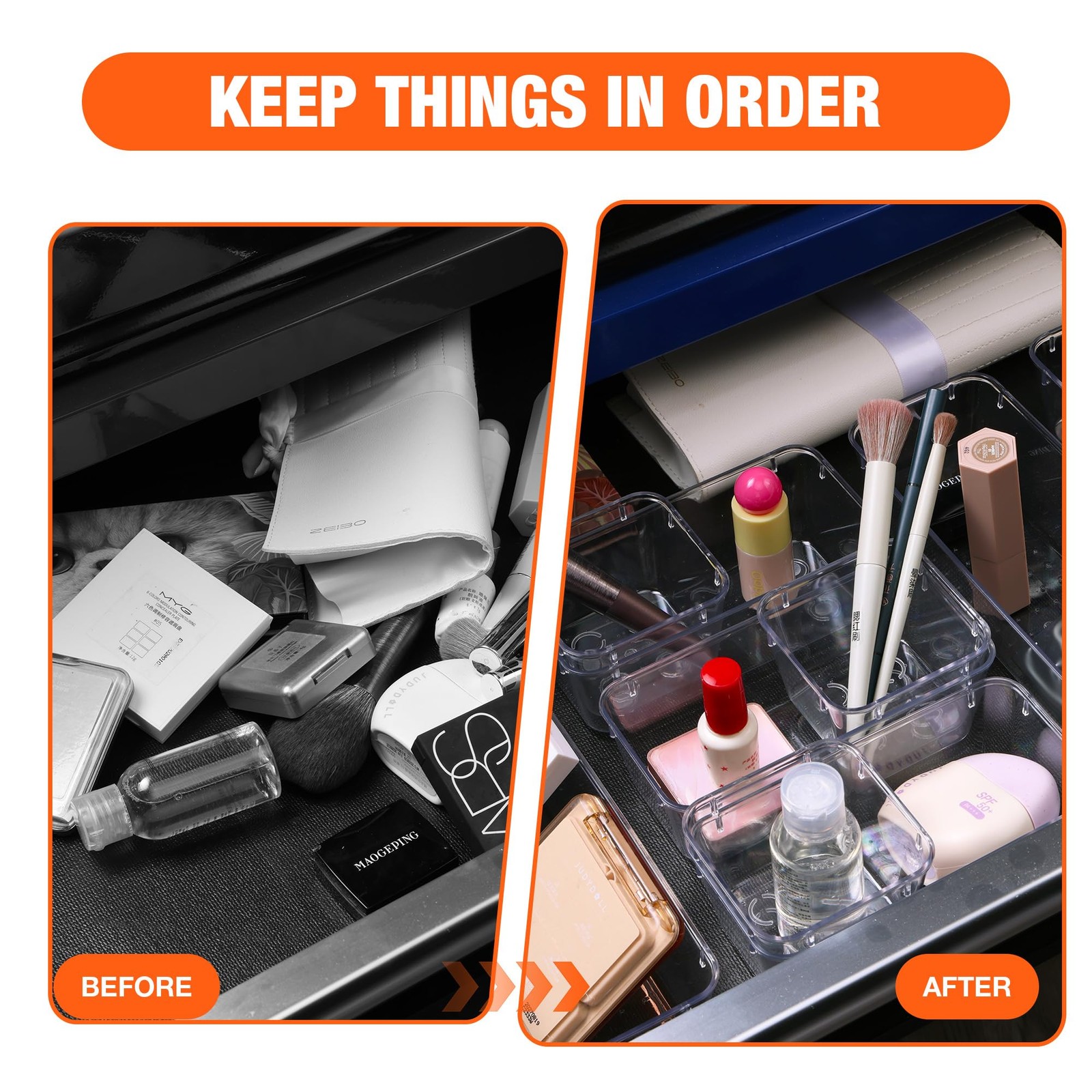 ValueMax 9 PCS Clear Plastic Drawer Organizers Set with Non-Slip Transparent