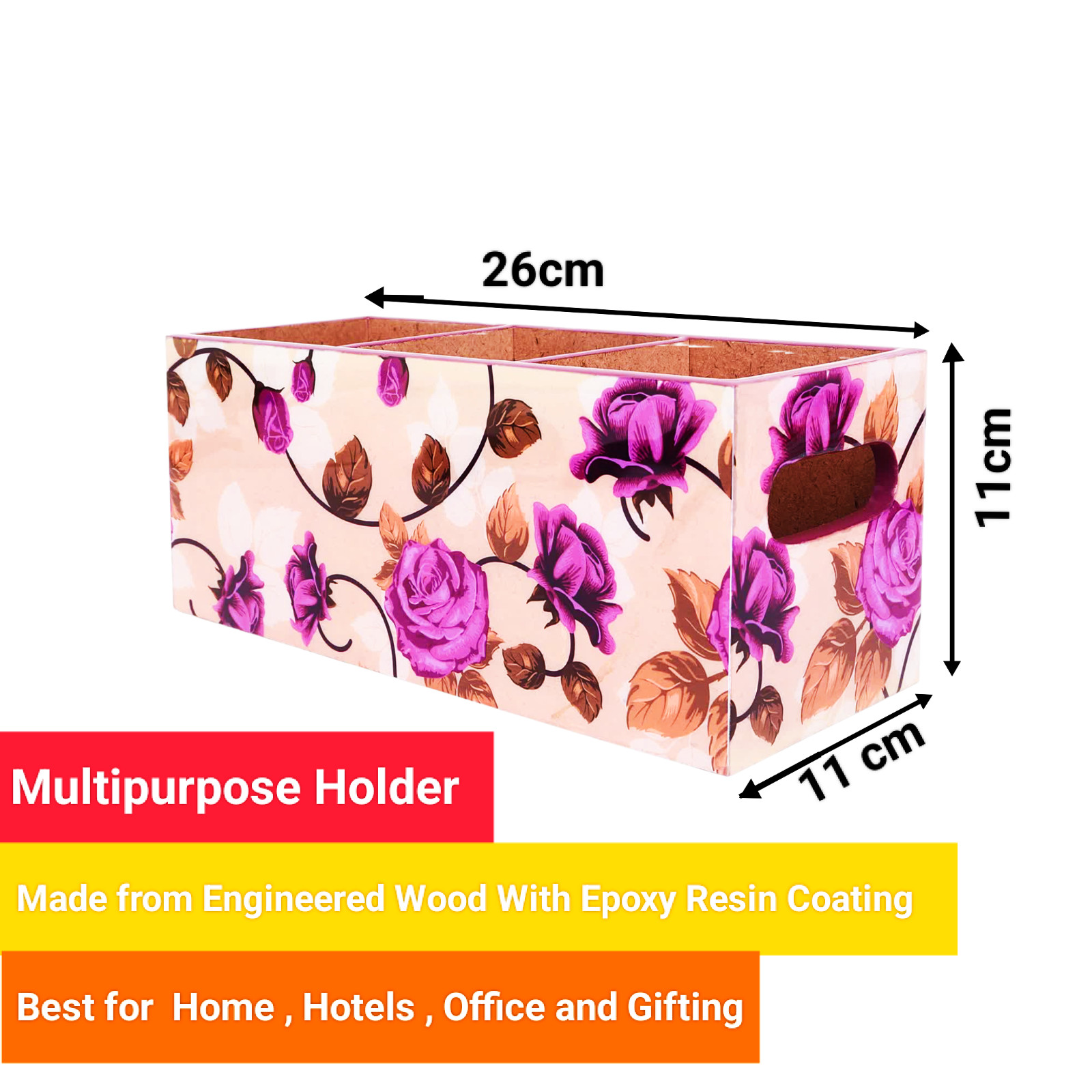 Multicolor & Multipurpose Wooden Flower design Pen Holder Organizer For Home