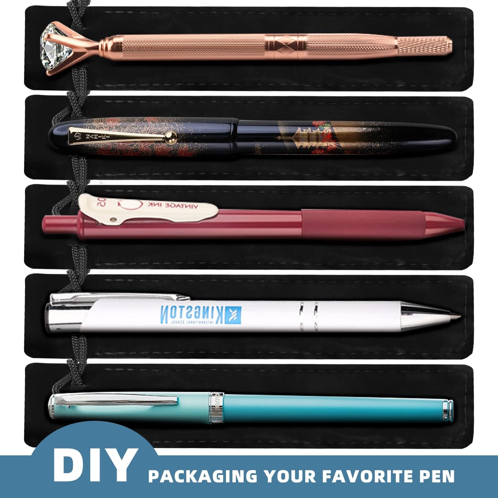 WFPLUS 50 Pieces Velvet Pen Pouch with Drawstring Pencil Sleeve Holders Pen B…