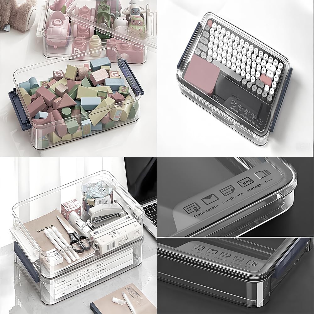 2 PCS Plastic Portable Project Case Clear Stackable Storage A4 Box Small Blue
