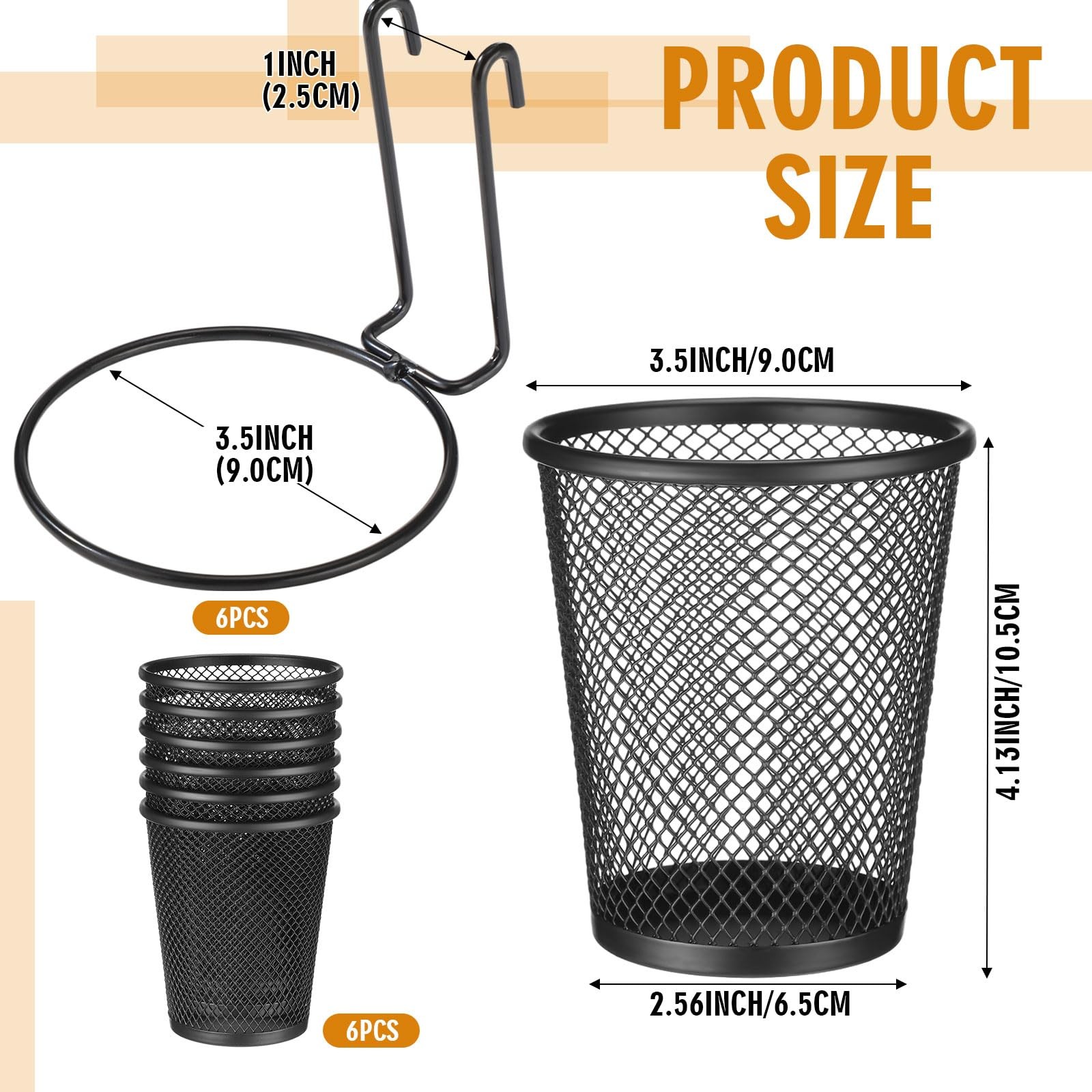 6 Sets Grid Wall Cups with Ring Hooks, hanging pencil holder Wall Mount Wire …