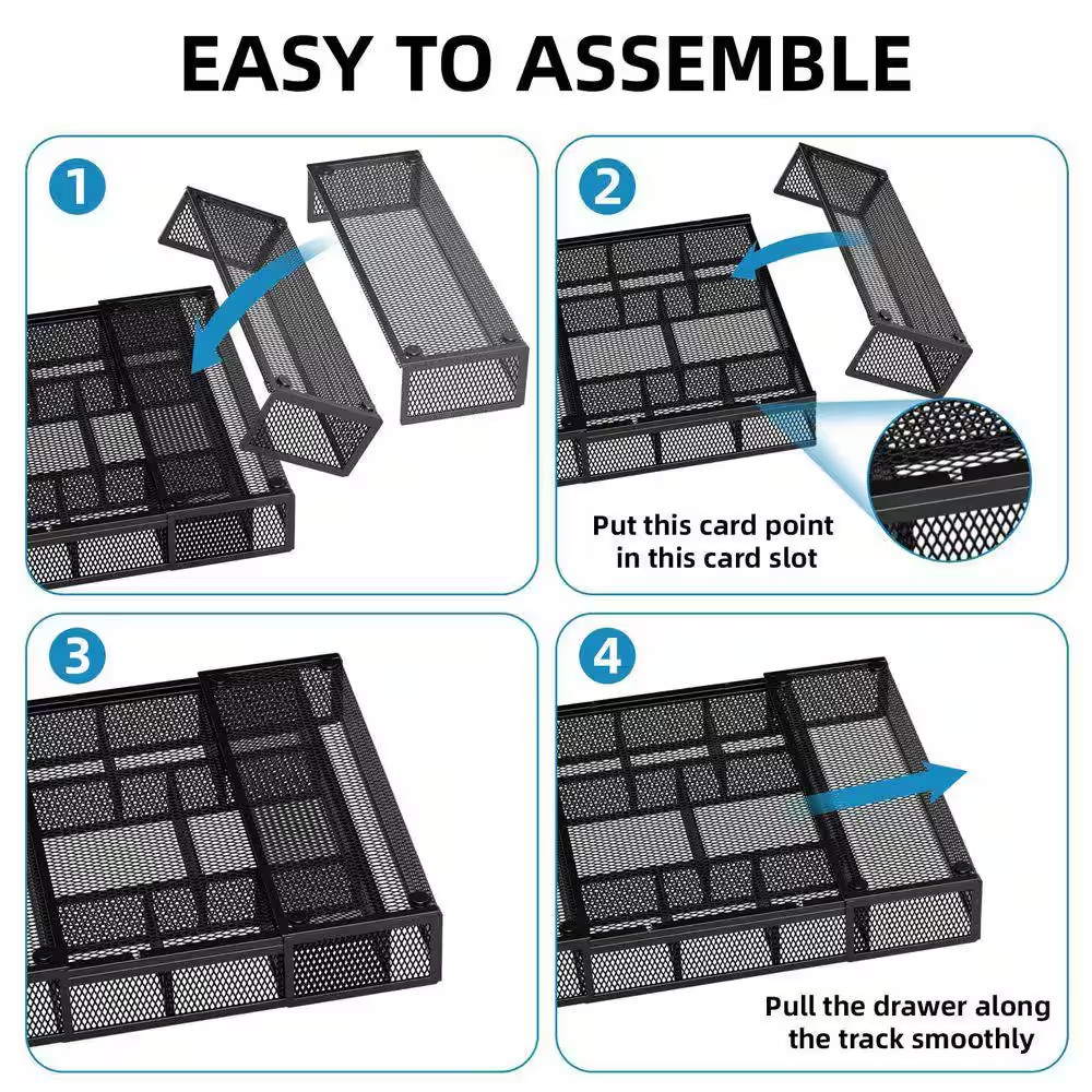 Black 17.12 In. X 11.22 In. Wire Mesh Expandable Desk Drawer Organizer W/ Adjust