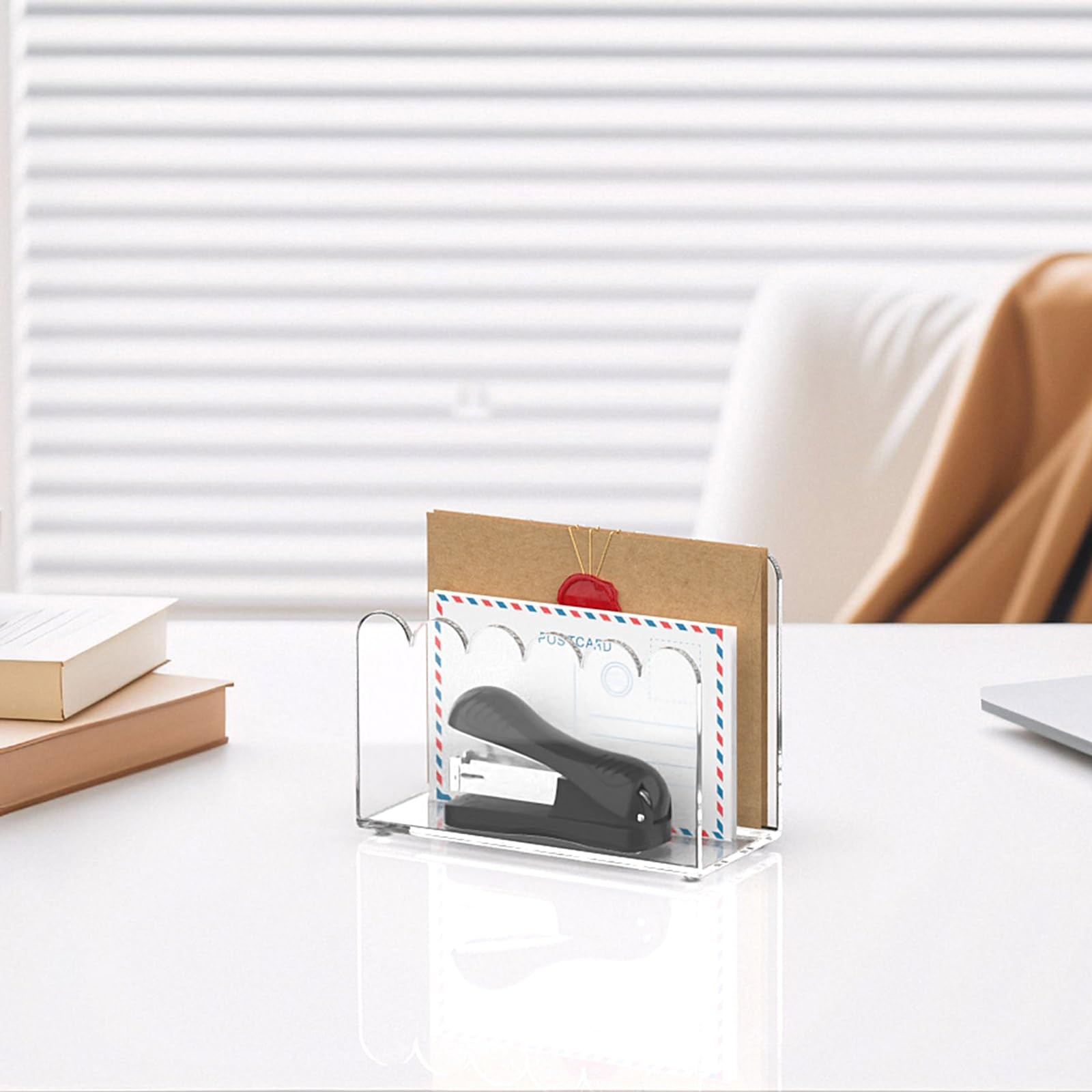 1-Slot Acrylic Mail Organizer for Desktop – Scalloped Clear Document Sorter, …