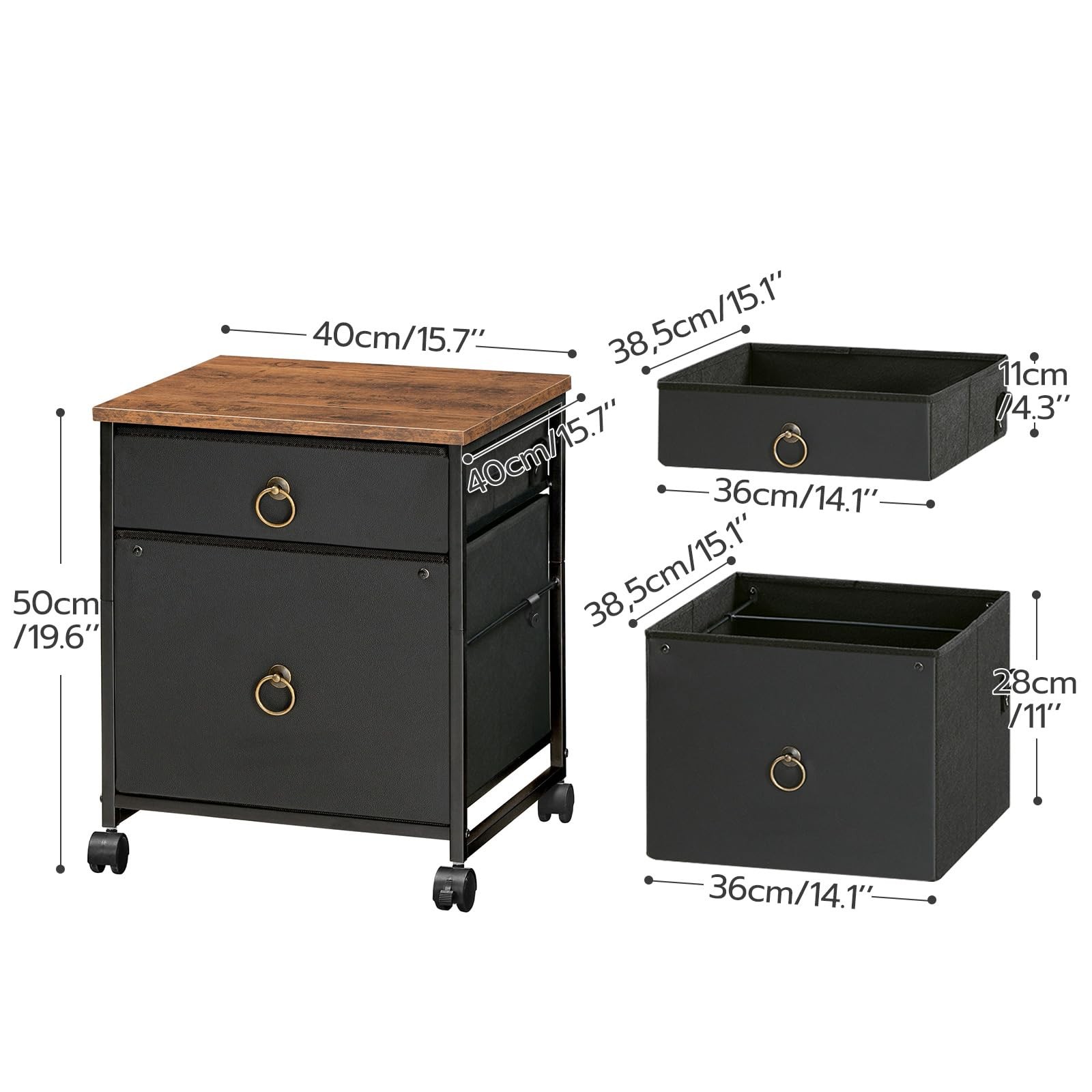 HOOBRO File Cabinet, 2-Drawer 15.7″D x 15.7″W x 19.6″H, Black + Rustic Brown