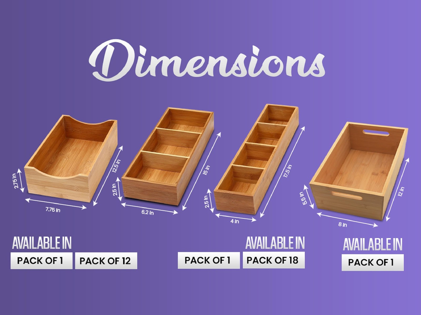 Ybm Home 3-Compartment Bamboo Drawer Organizer Multi-Use Storage For Junk