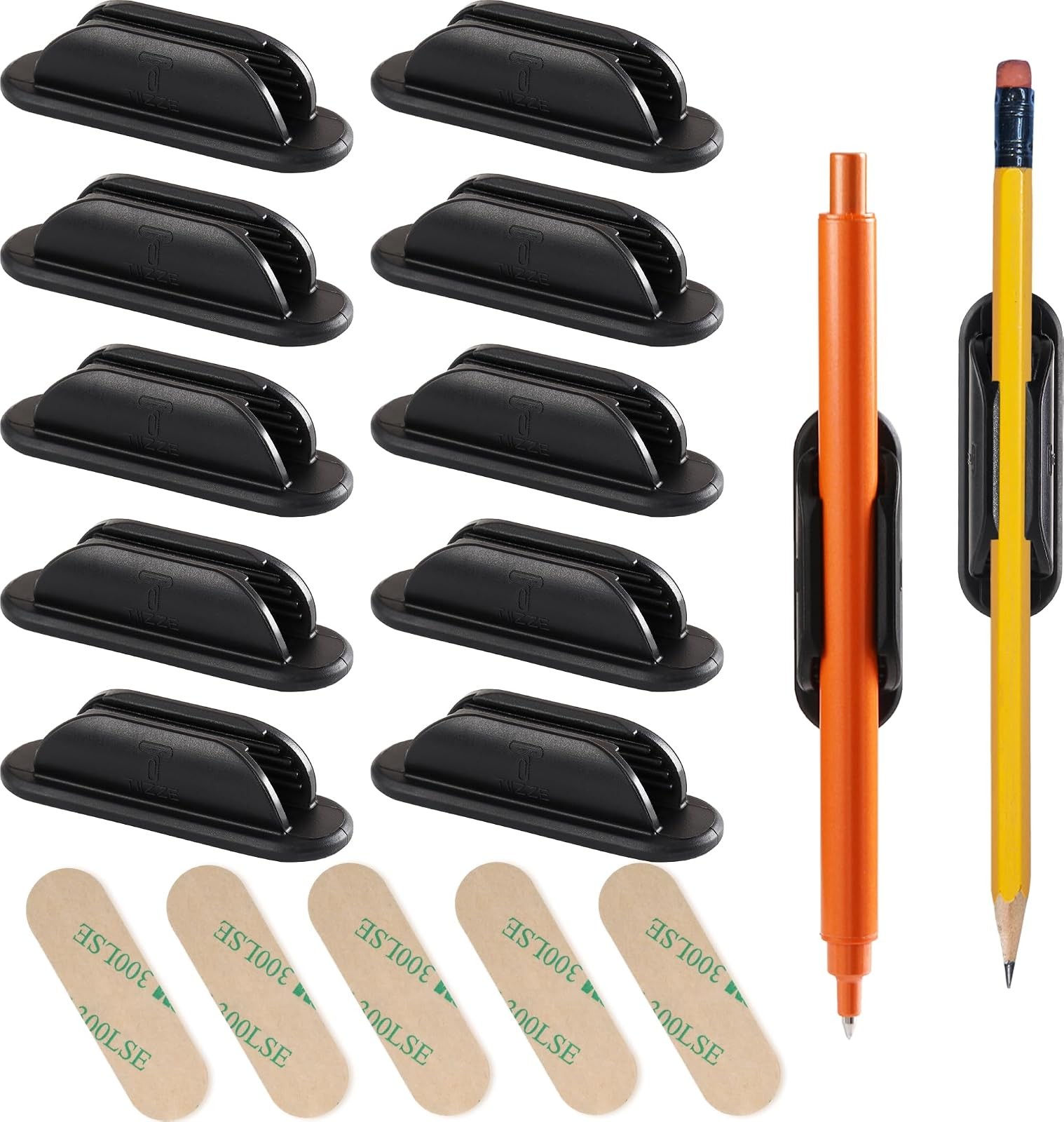 Adhesive Pencil Holders for Desk Set of 10 – Silicone Pen Holder with 15 PCS