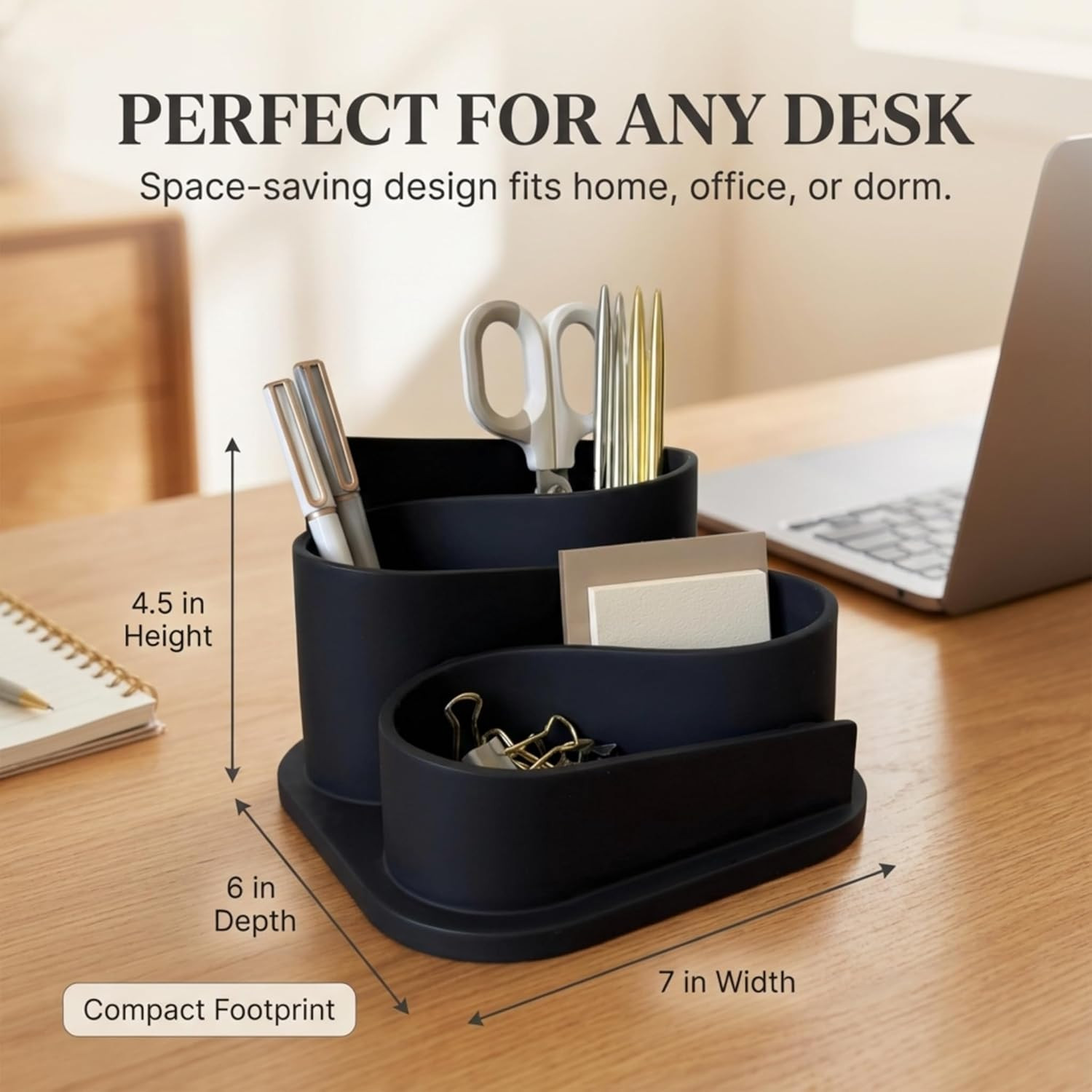 Black Desk Organizer with Pen Holder – Aesthetic Desk Accessories for Women Offi