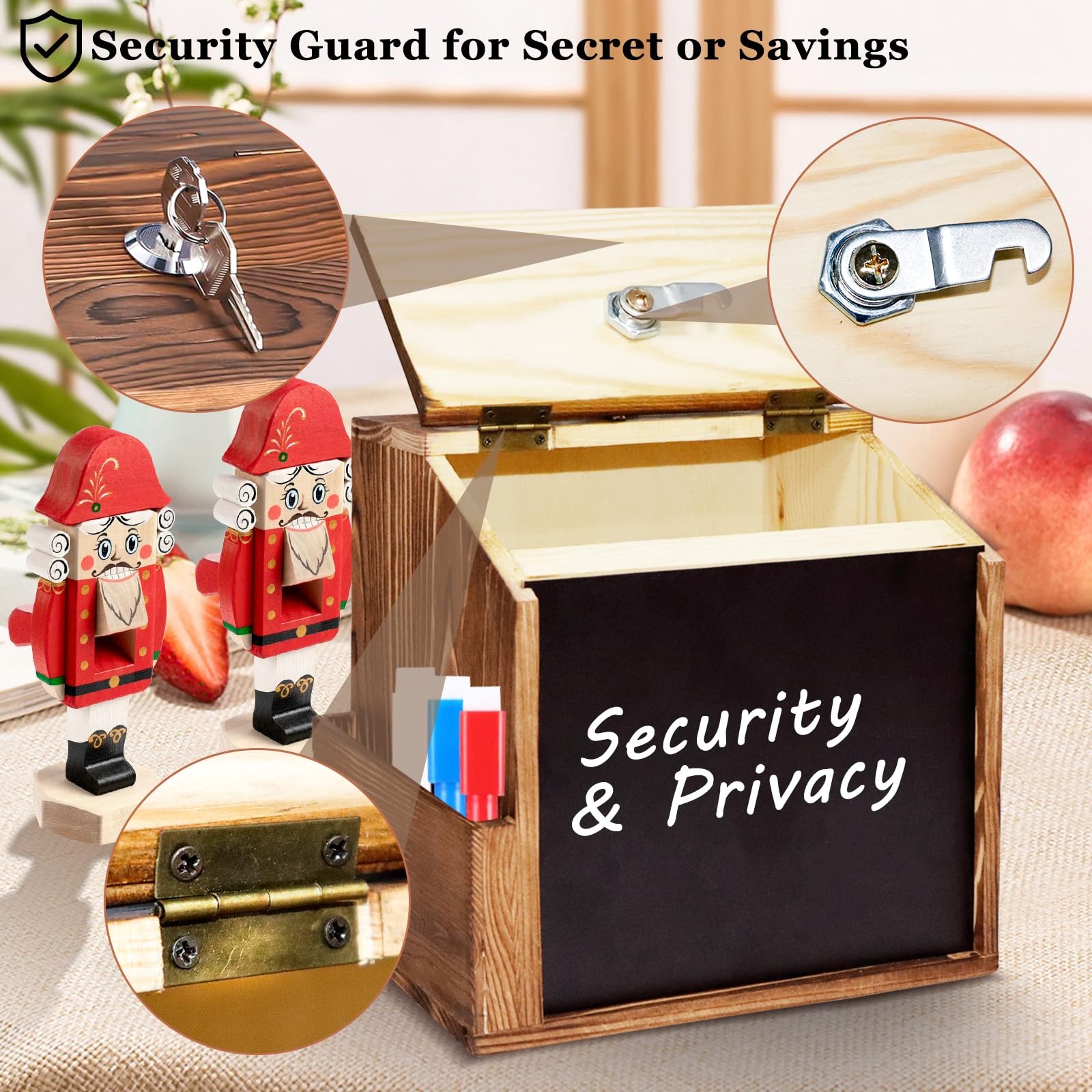 Wood Suggestion Box with Slot and Lock,Wooden Tip Money Drop Medium, wood