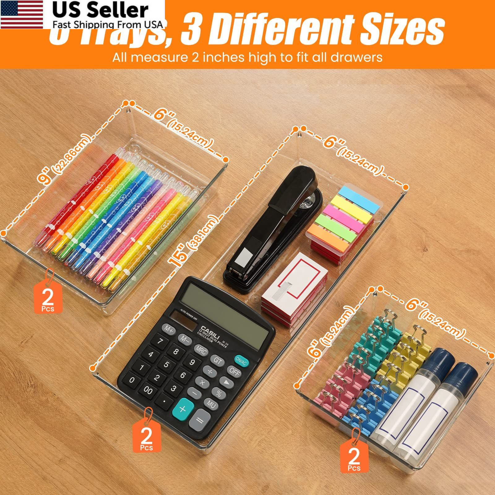 Criusia 6 Pcs Large Size Clear Drawer 6 PACK, Plastic Organizer