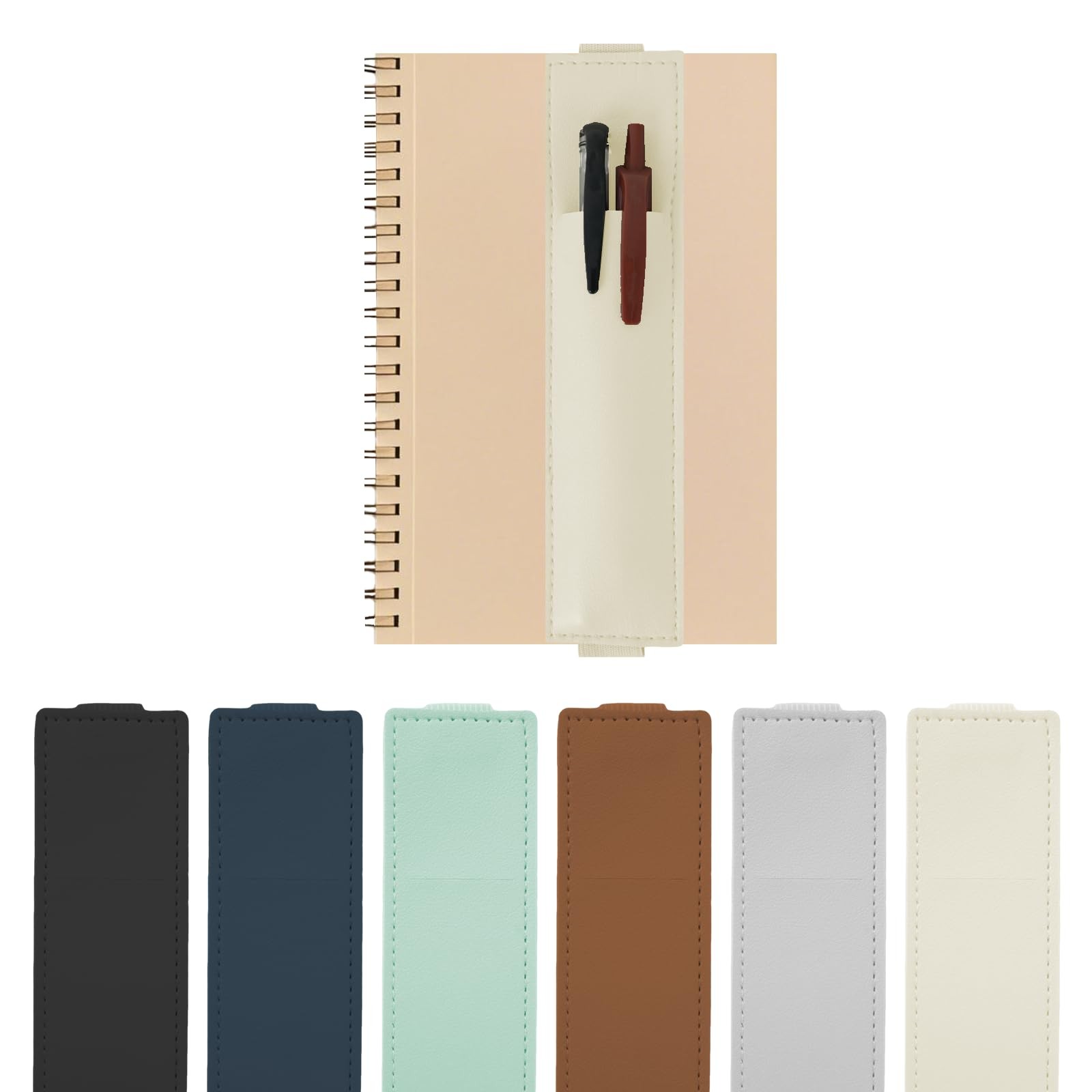 6 Pcs Elastic Adjustable Double Pen Holder for Notebook,Leather two pens