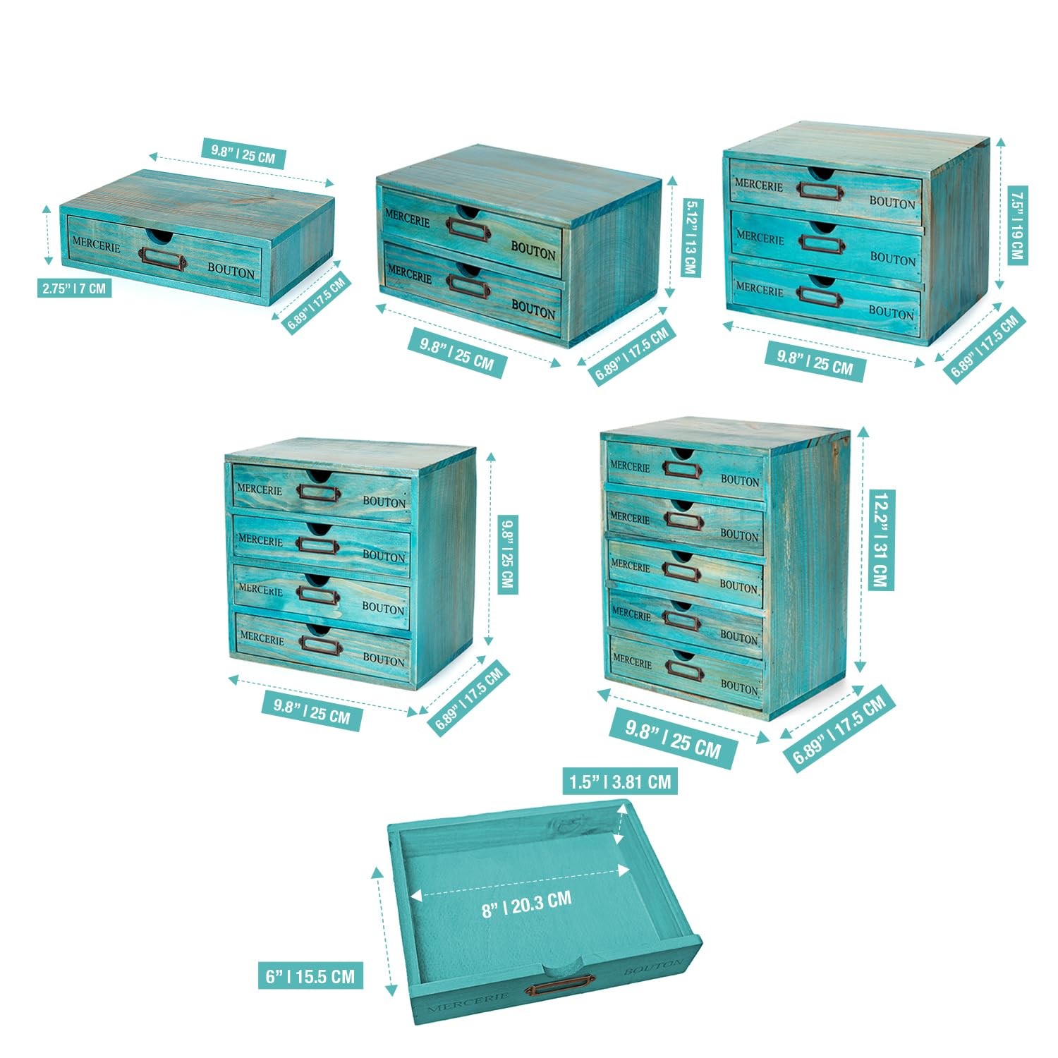 Woodaholic 5-Piece Full Matching Set Turquoise Wooden Cabinetseuropean Country