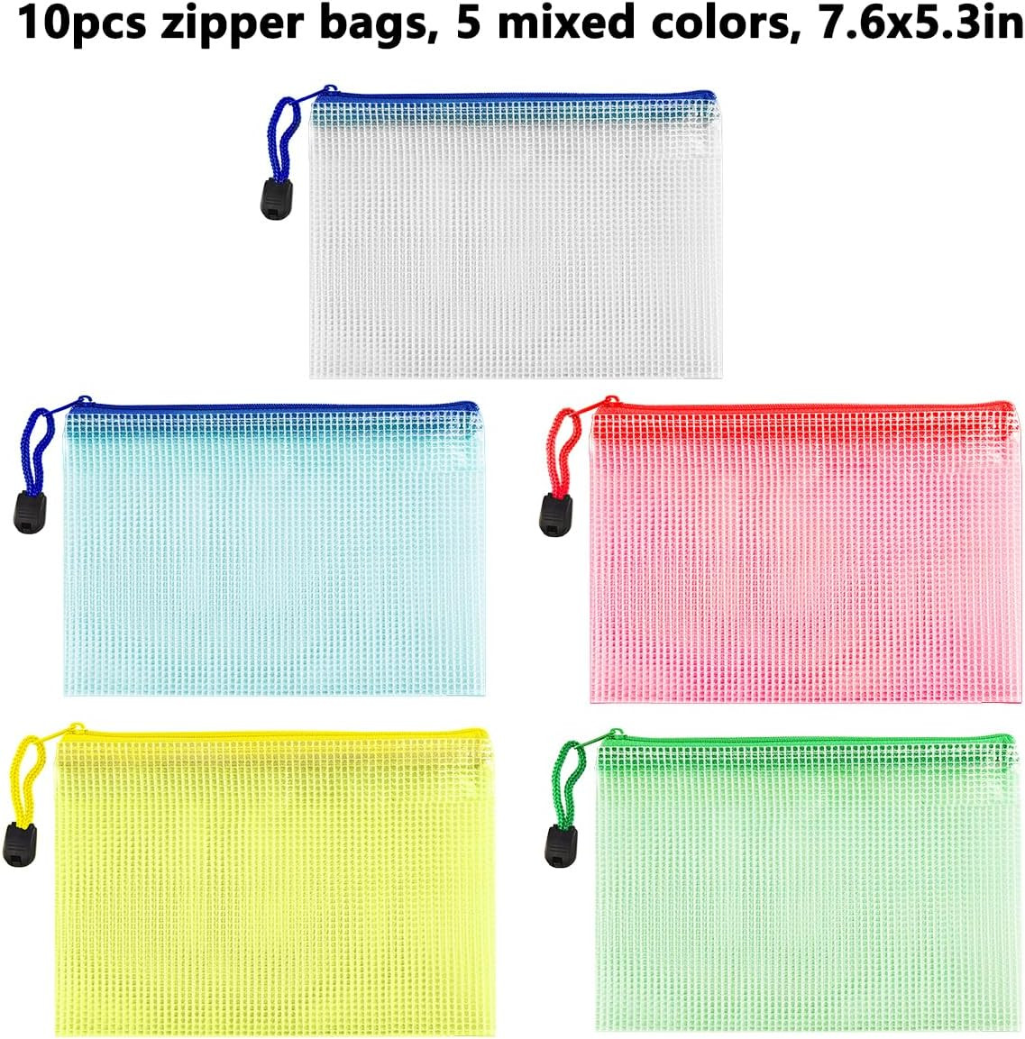 10 Pcs Zipper File Bags, Waterproof Plastic Mesh Pouch for Office School, Board