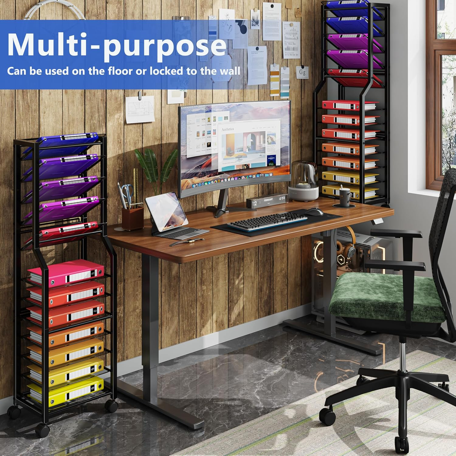 12 Tier Rolling File Cart, Desk File Organizer with Sliding Trays and Metal Mesh