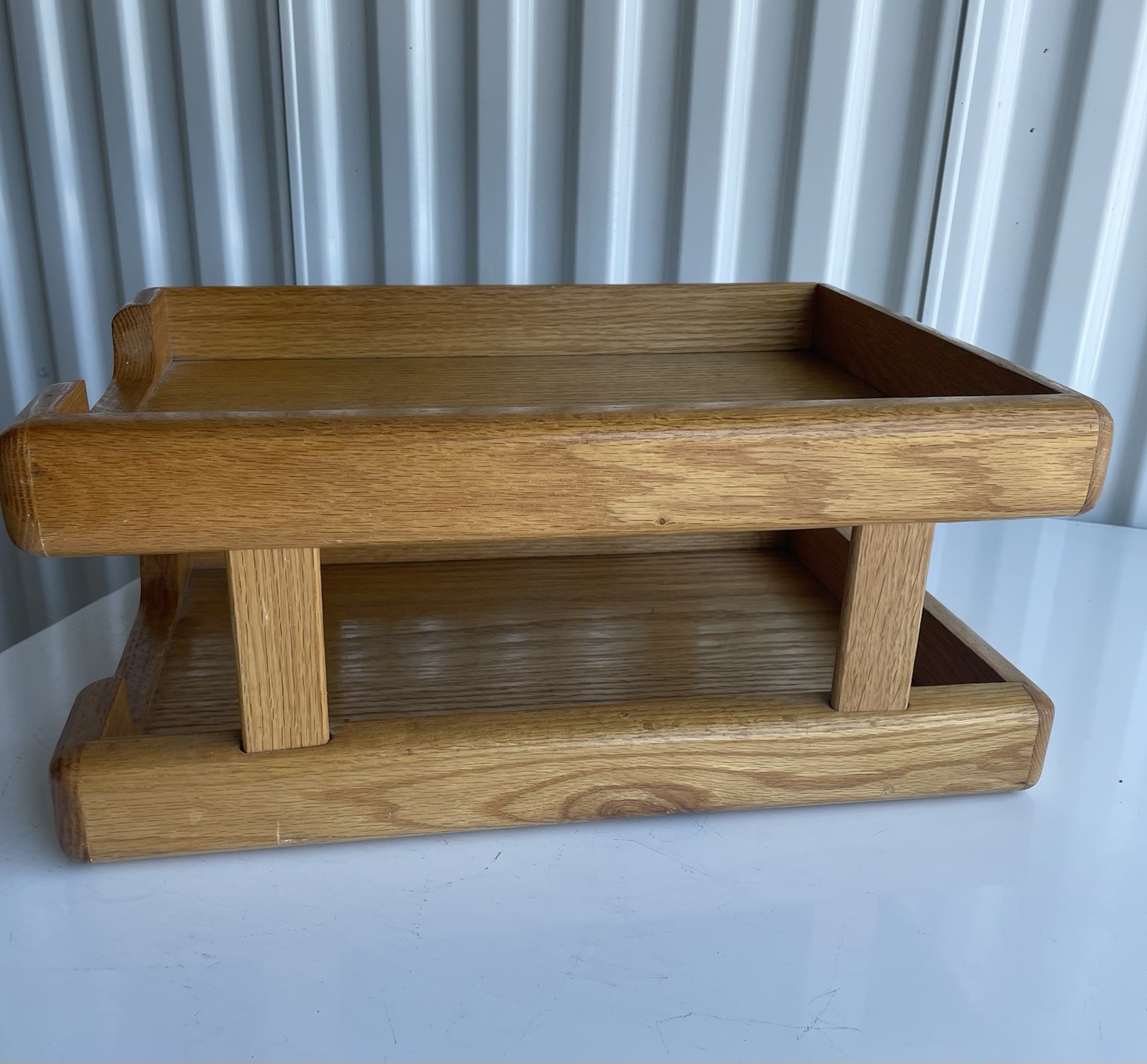 Vintage Oak Letter In/Out Box Desk Accessory MCM Office Gear