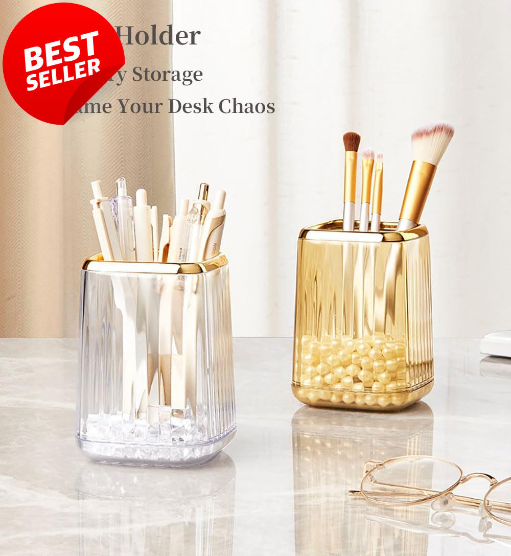 Acrylic Pen Holder Clear Green Striped Cup for Desk Brushes Vanity Bathroom – US