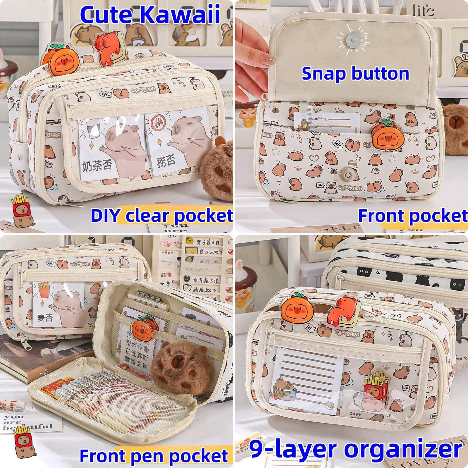 Cute Kawaii Pencil Case Pouch Cartoon Pen Box Holder Organizer for Office Wor…