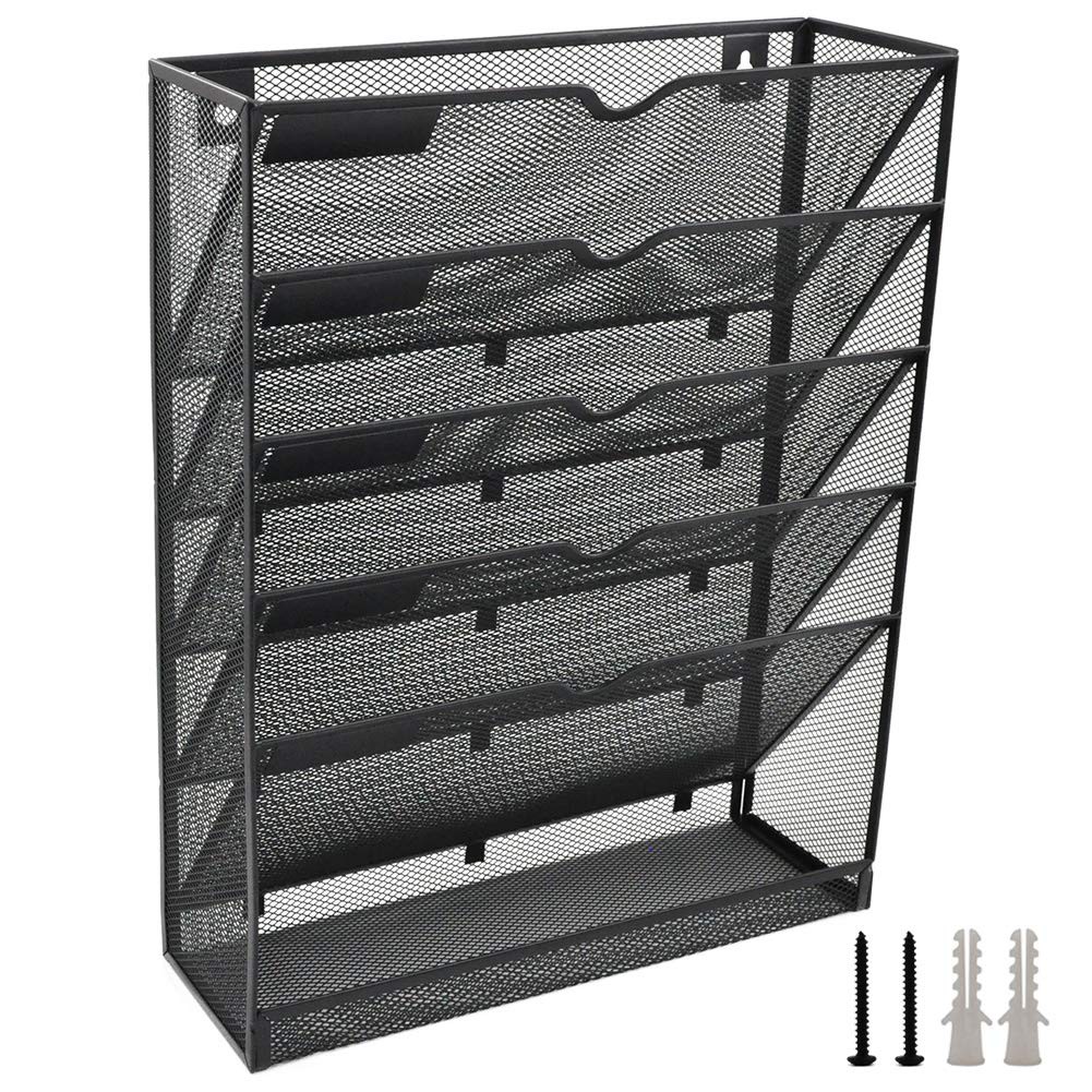 EASEPRES Desk File Organizer Mesh 6-Tier, Hanging Wall 6 Tier Upgrade, Black