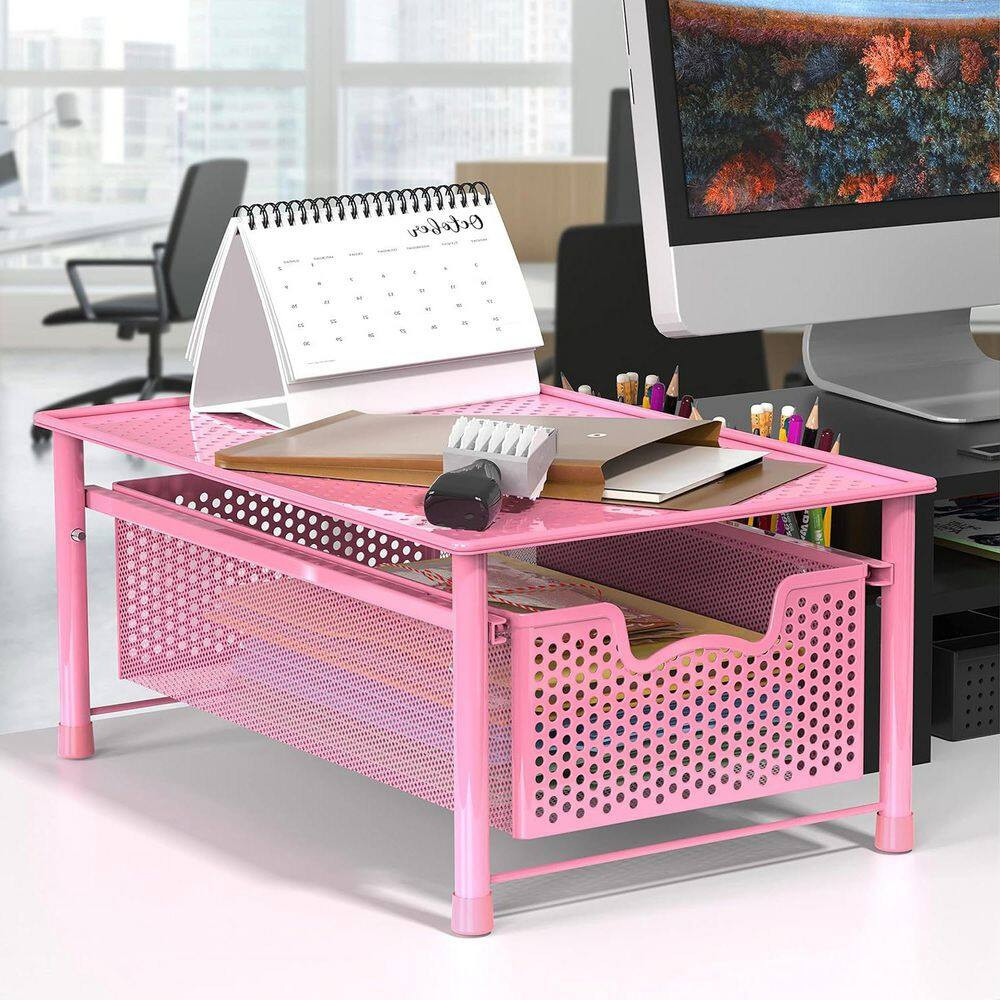 Pink 11 In. X 7.5 In. Metal Modern Sliding Desk Organizer Drawer