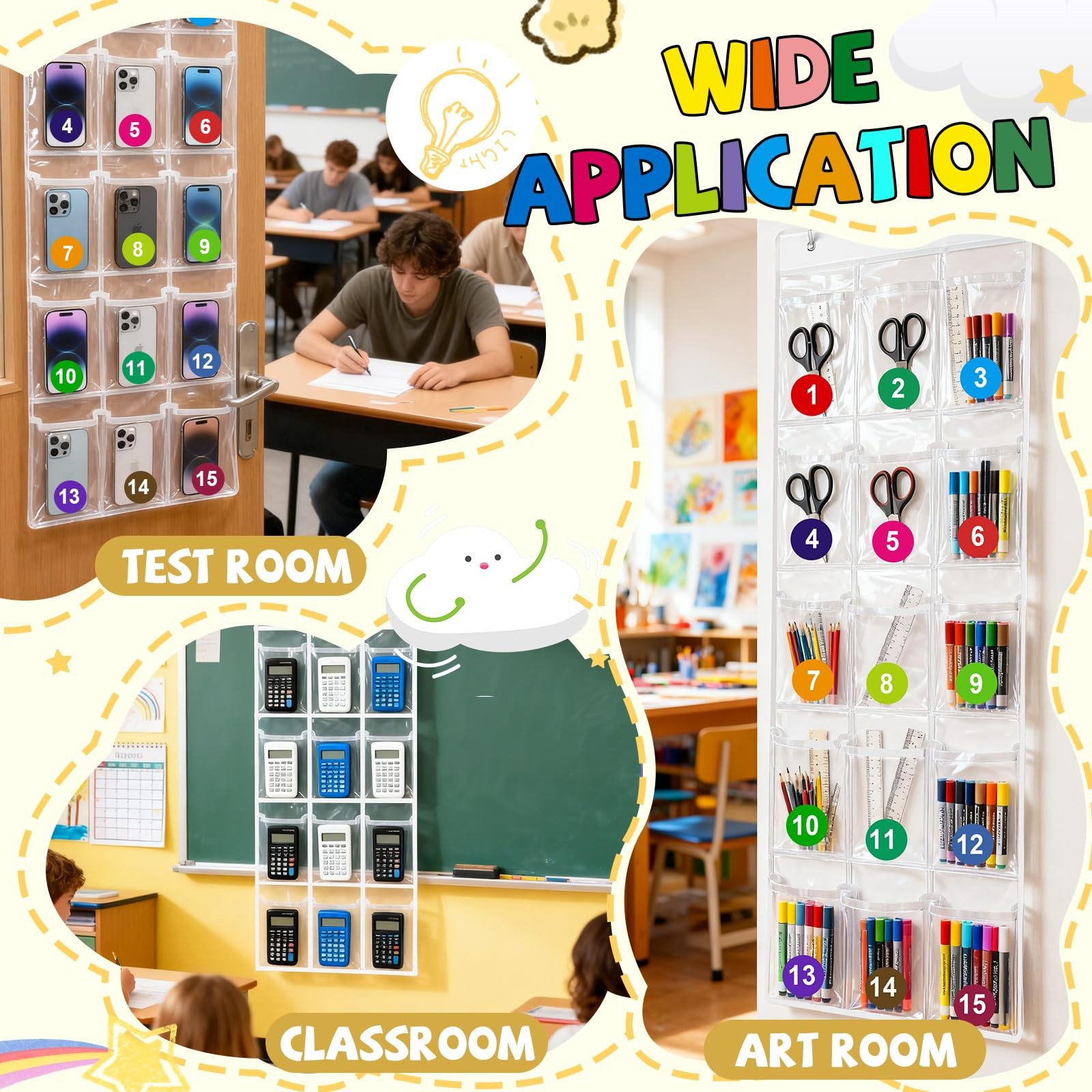 Headphone Storage Classroom Headphone Organizer 15 Pockets PVC Clear Organize…