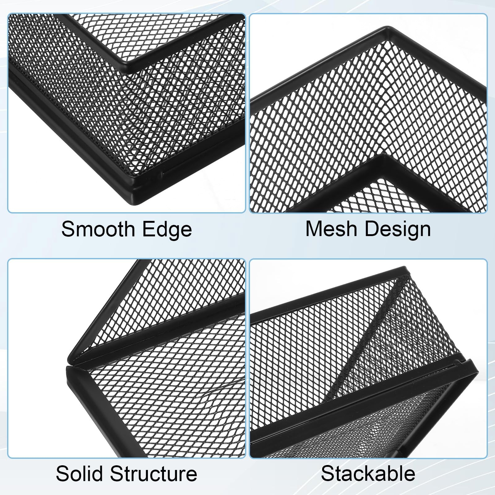 2 PCS 12.8×9.84 Inch Black Metal Mesh Letter Tray Stackable Desk Organizer