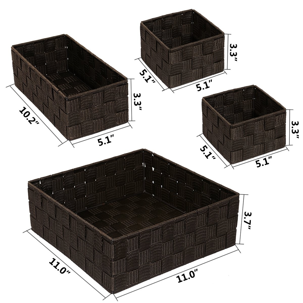 Woven Storage Baskets Set of 4, Small Cube Bin Organizers, Brown