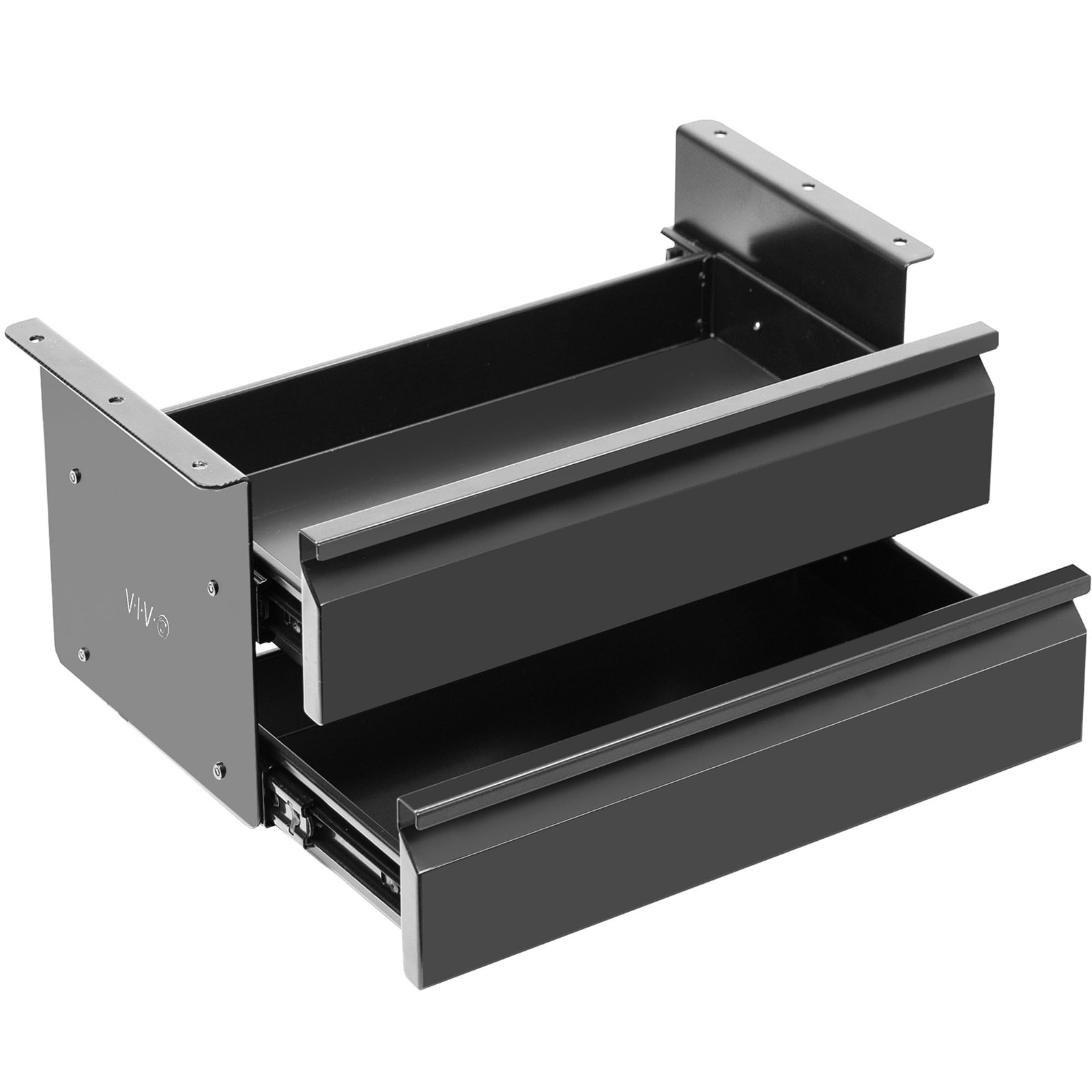 16 inch Slide Out Dual Tier Desk Drawer, Under Desk 2 Layer Storage, Black, D…