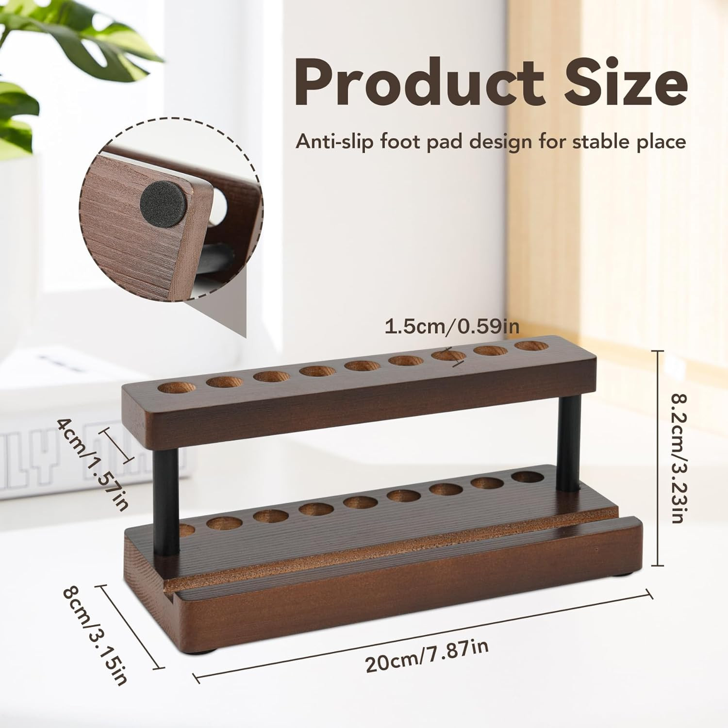 Wooden Desk Pen Holder Organizer 9 Slot Pencil Stand Phone Storage Rack Office