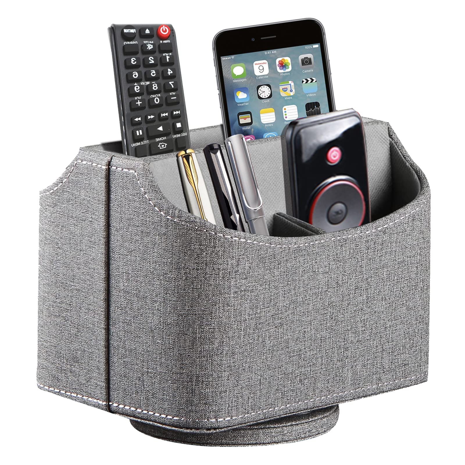 Leather Remote Control Holder 360 Degree Spinning, Desk Organizer for TV Remo…