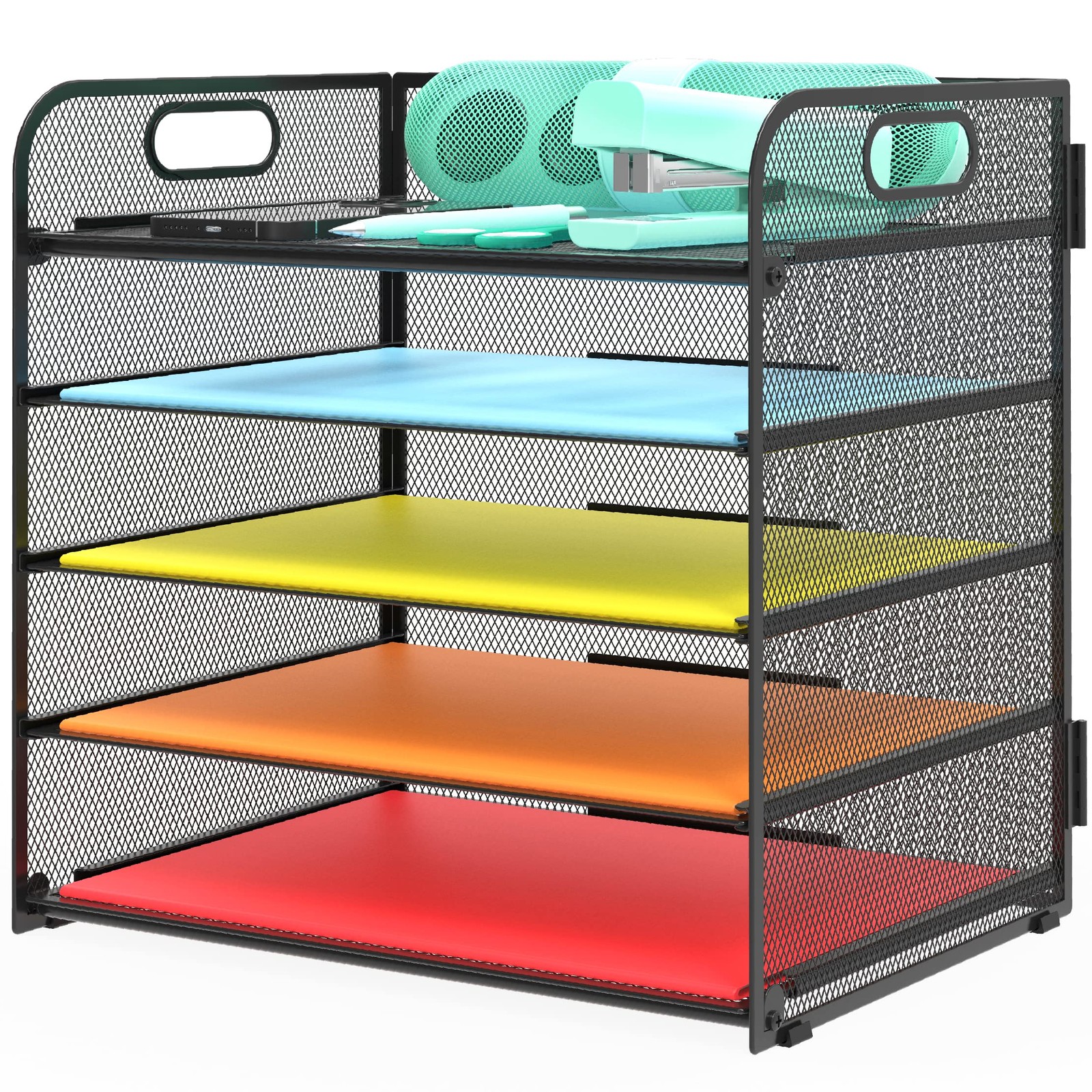 Letter Tray Paper Organizer 5-Tier Desk 13.9″ x 13″ x 2.4″, Black
