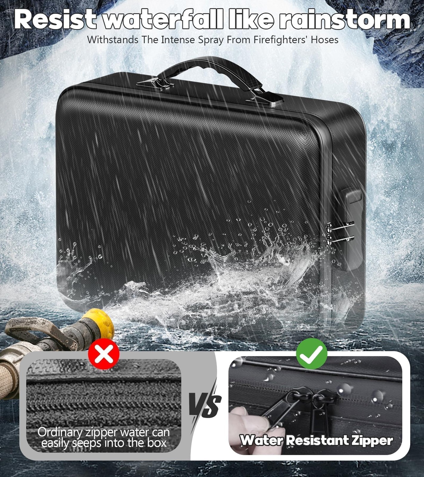 BigPonPon Fireproof Document Box, Hard Case 15″*11″*5.3″(colorful), Black
