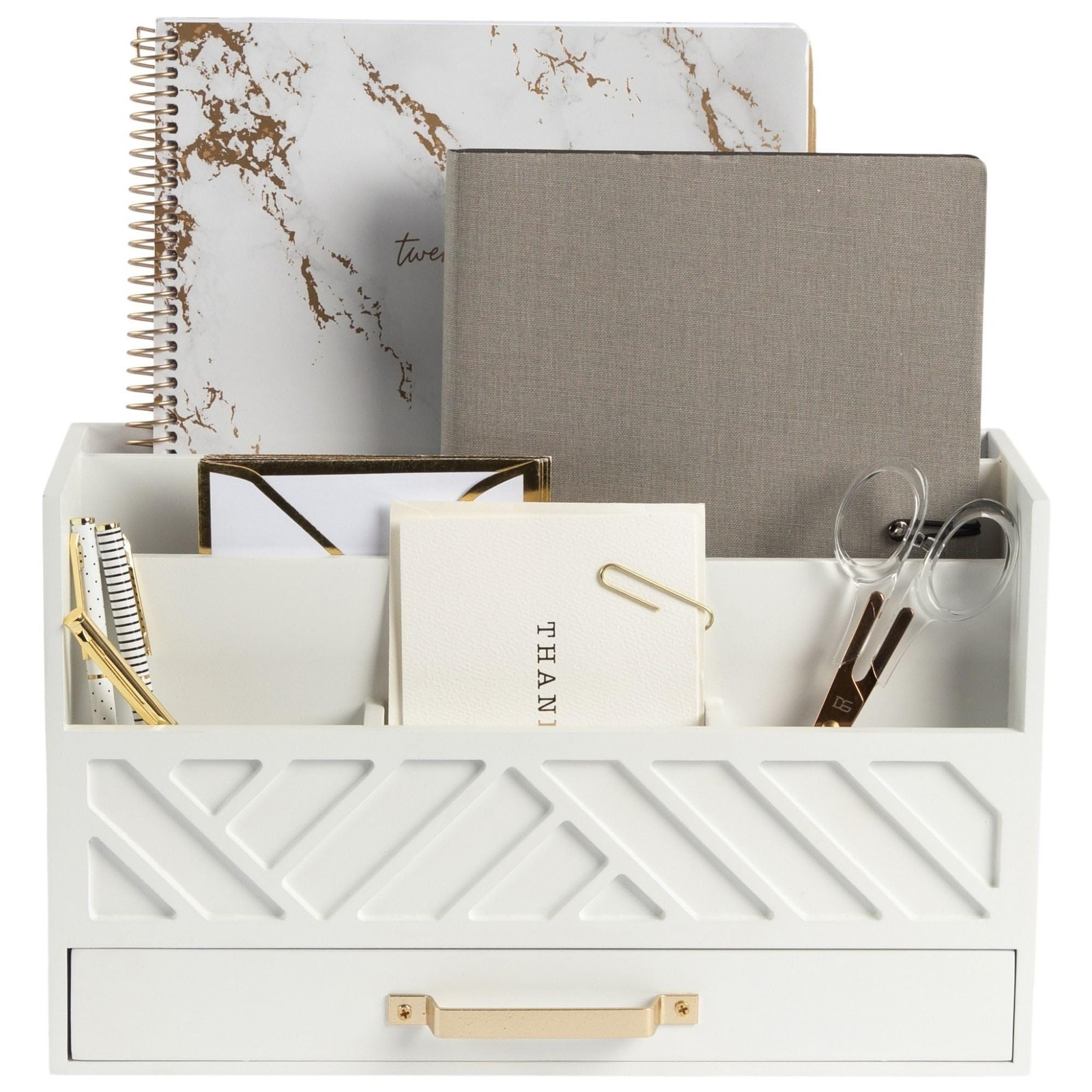 BLU MONACO | White Wooden Desk Organizer & Mail Organizer with Drawer & Gold …