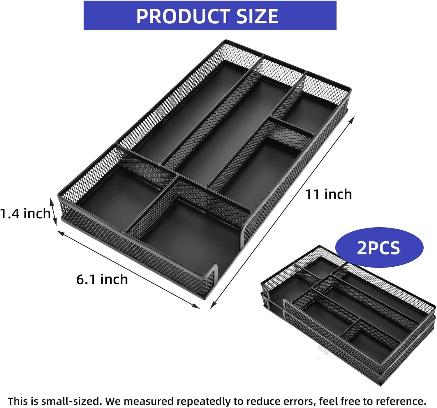 2-Pack Metal Mesh Desk Drawer Organizer for Office Supplies and Makeup