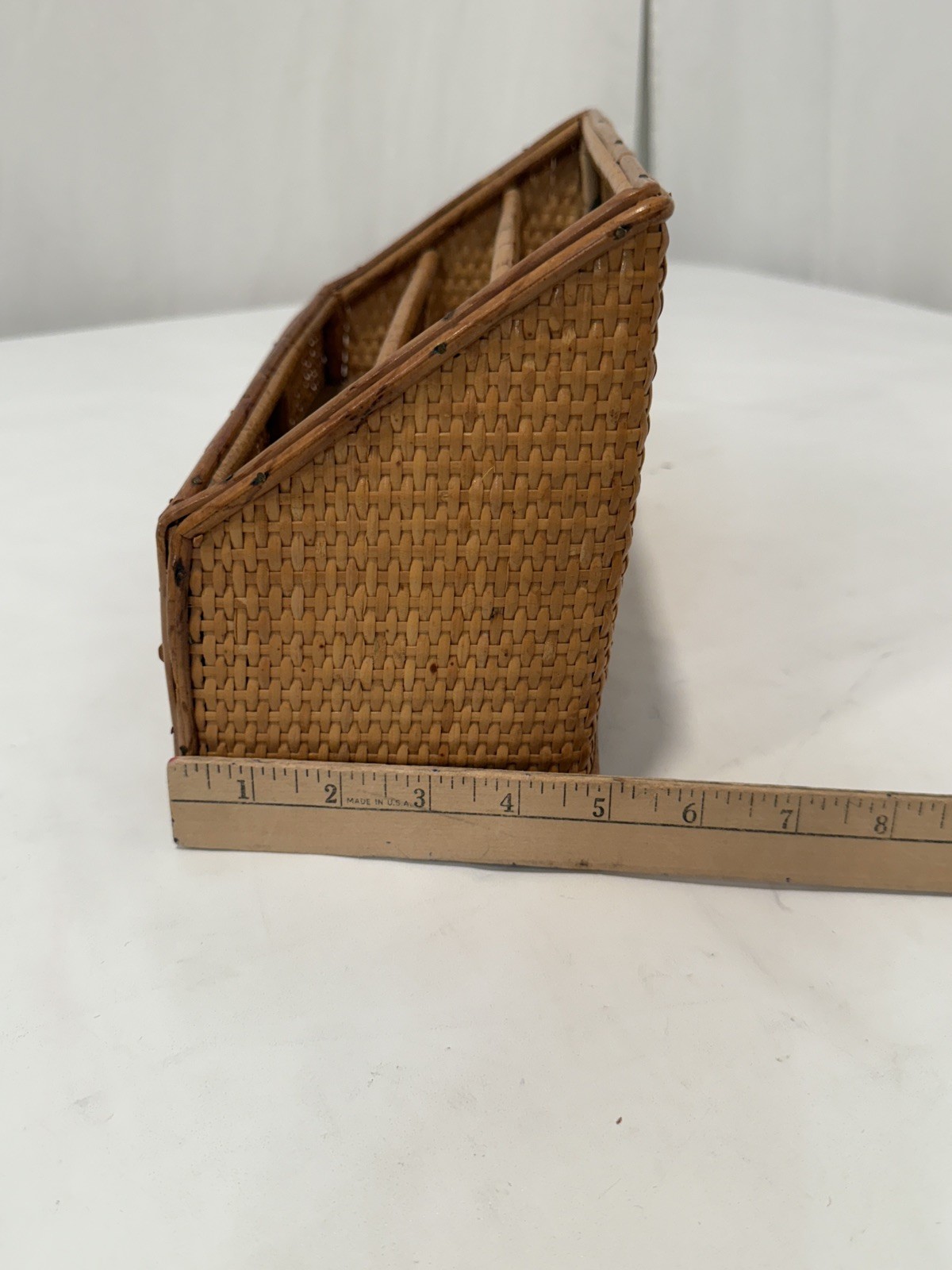 VTG Rattan Desk Organizer Letter Tray Bamboo Wicker Boho Hollywood Regency