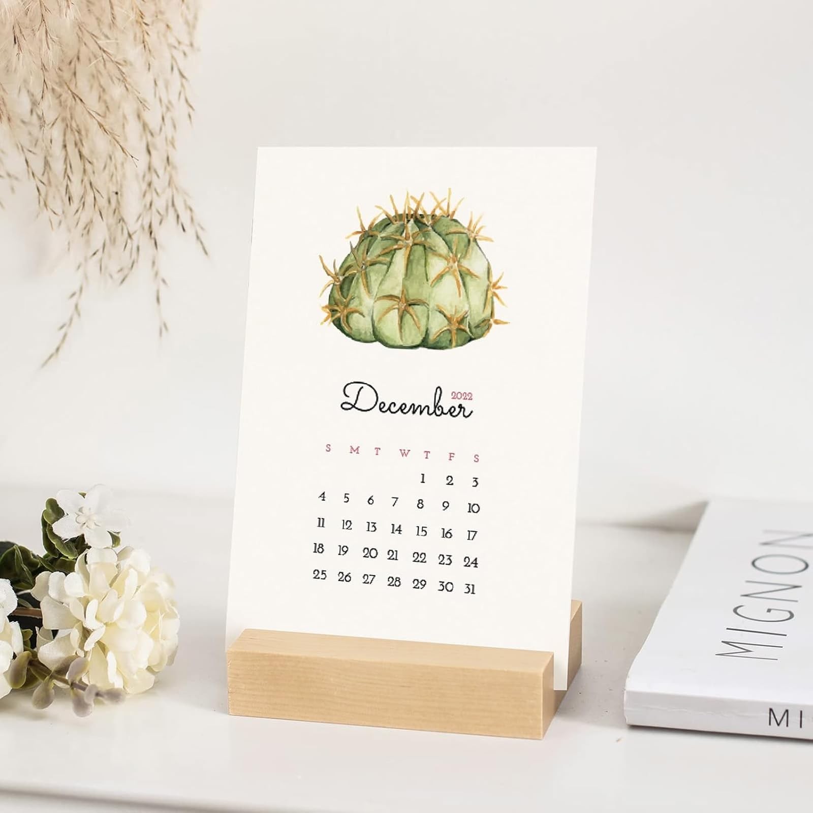 2 PCS 3.5″ Birch Wood Stand Block Base Cardstock Holder Desk Calendar