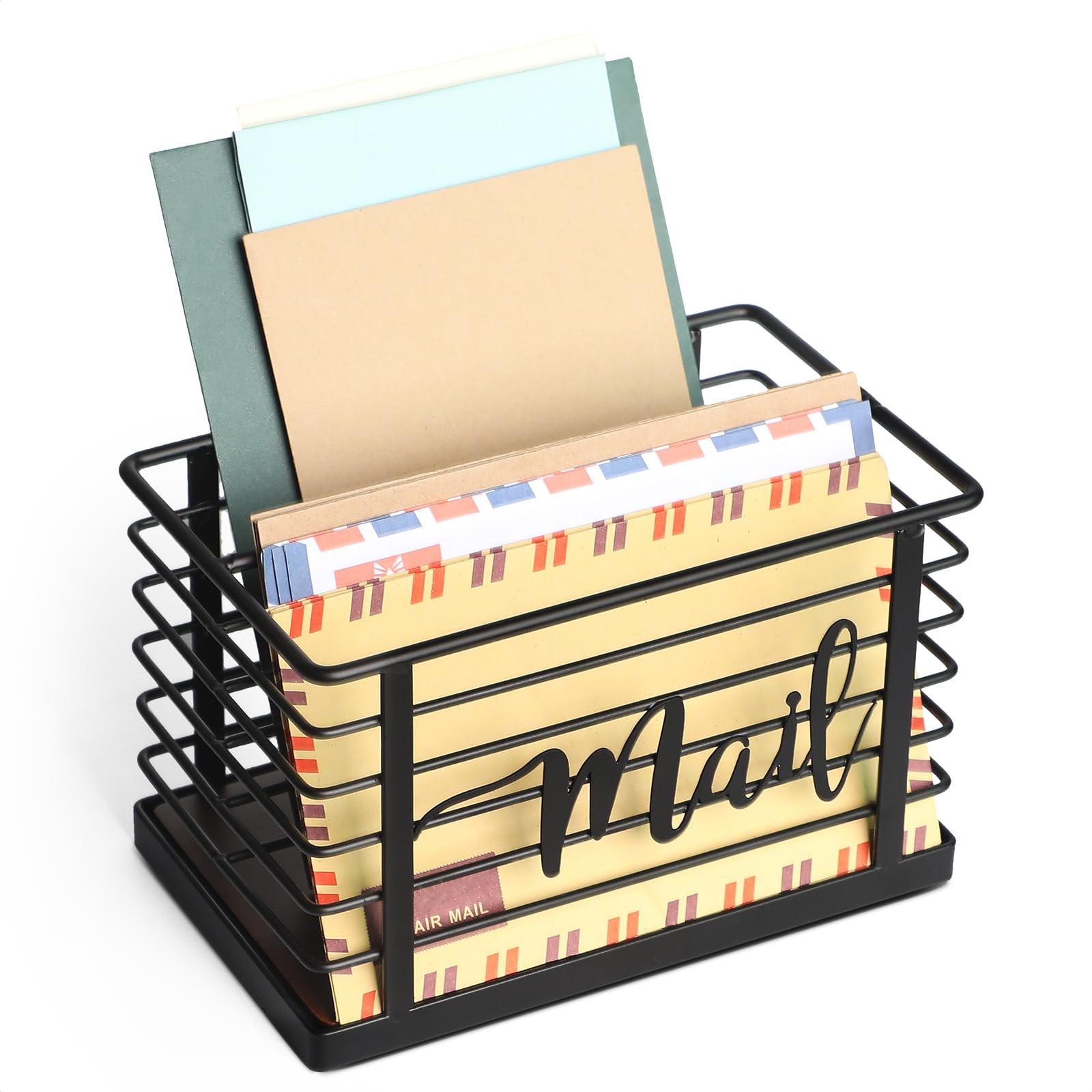 Mail Holder Acacia Wood Metal Mesh Letter Caddy 2Slot Desktop Organizer