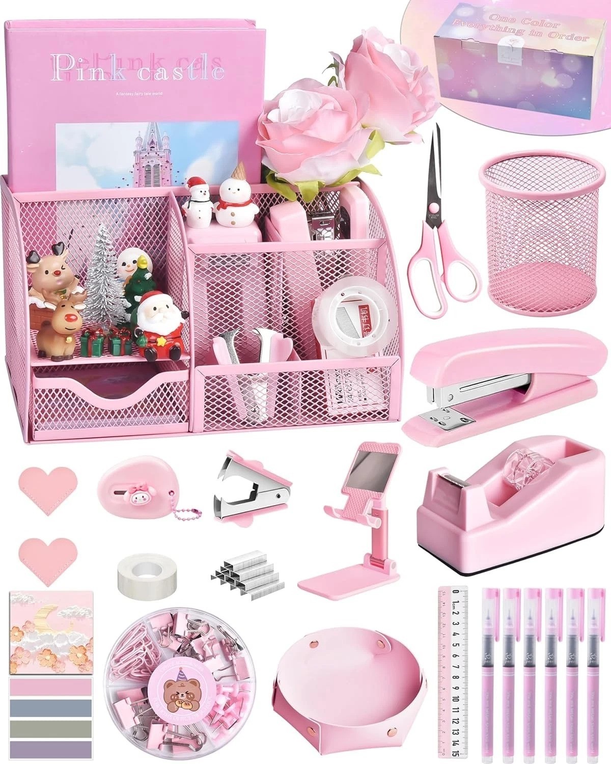 Modern 24-Piece Pink Office Supplies Set – Ultimate Workspace Beautification