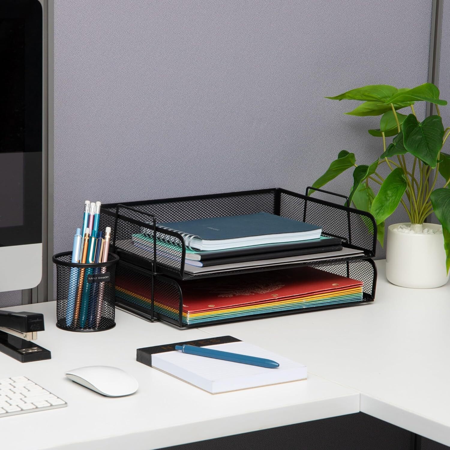 Stackable Paper Tray, Desktop Organizer, File Storage, Office, Metal Mesh,2 Pcs.