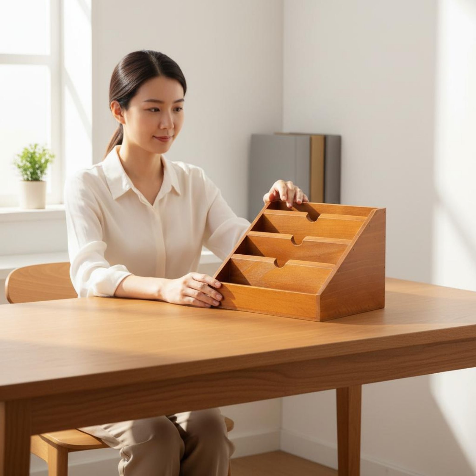 Wooden Desk Organizer Retro & Design Desk Storage Desktop Space Saving