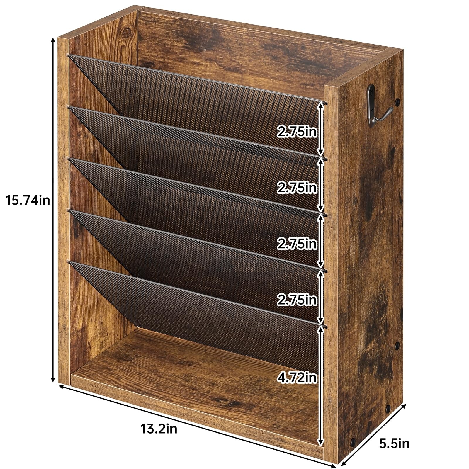 Mail Organizer Wall Mounted, Mail Sorter with 2 Key Hooks, 6-Slot File Organi…