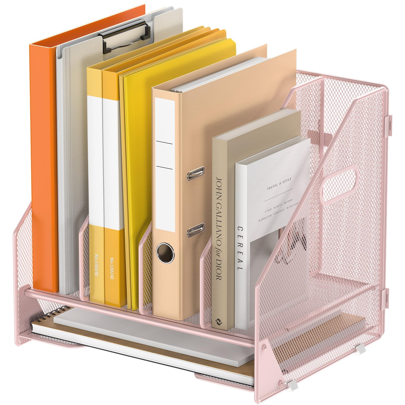 Desk File Folder Holder Organizer-4 Vertical Compartments Racks and Paper Let…