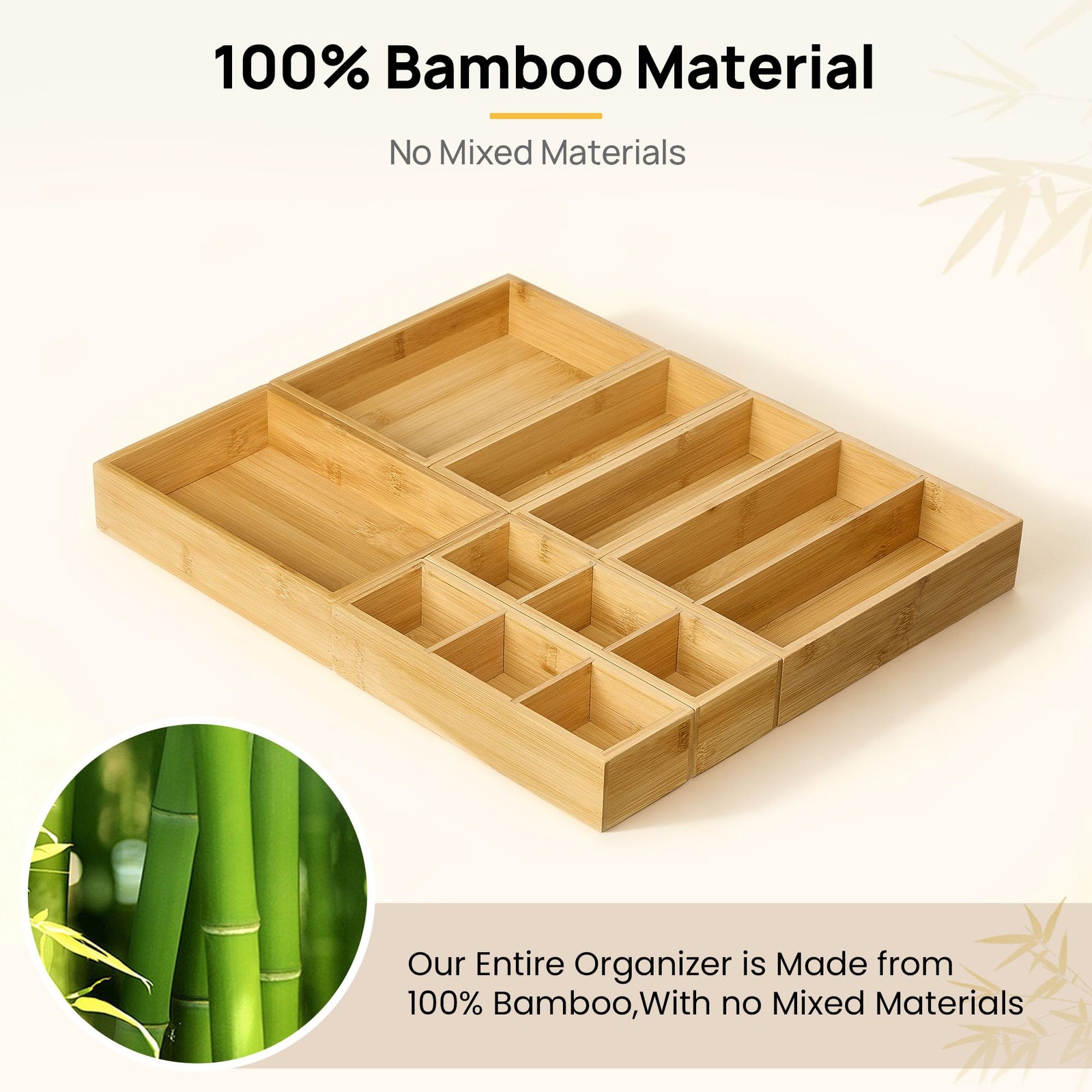 Vtopmart Bamboo Drawer Organizer Boxes – Set of 7 Multi-purpose Wooden