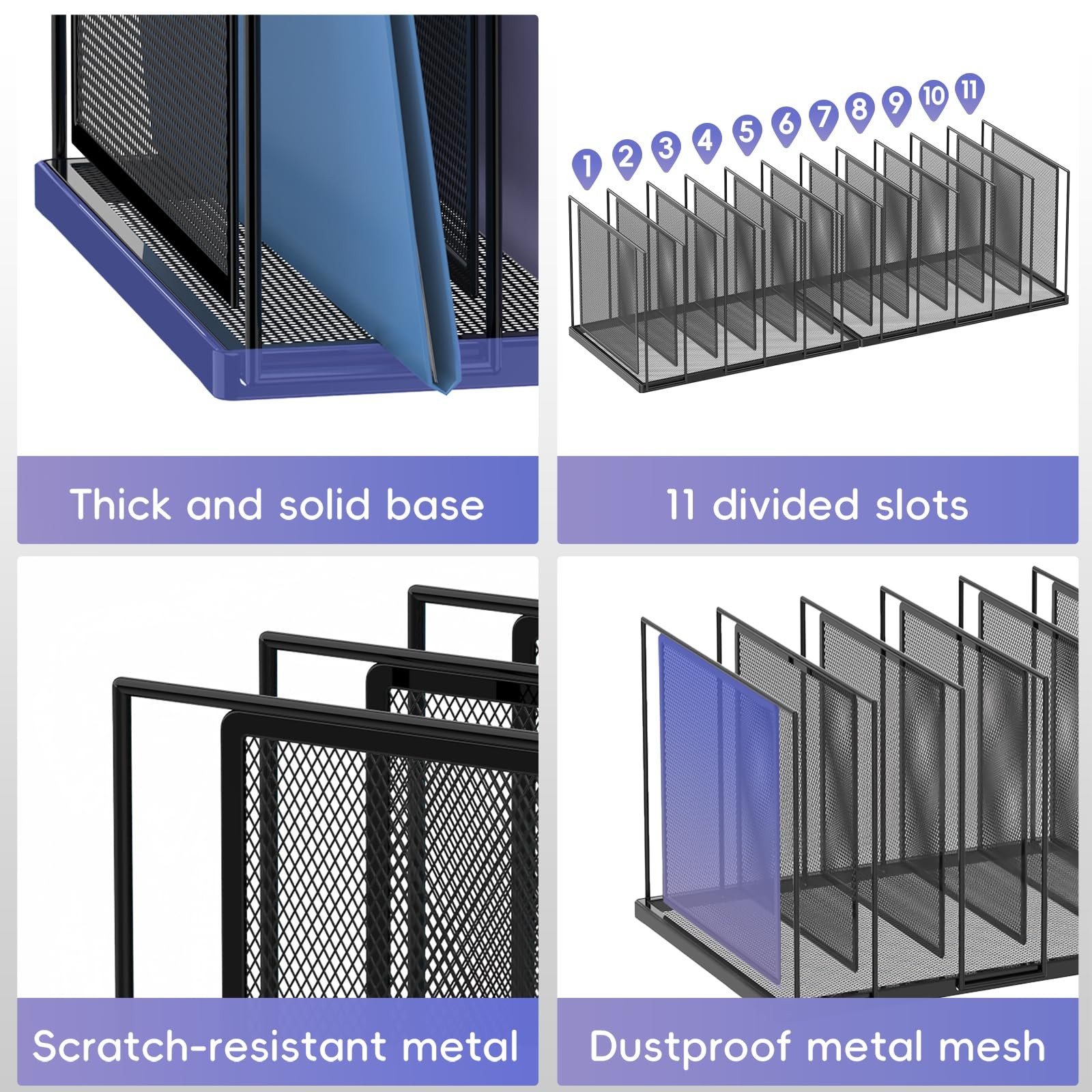 11Section Vertical File Sorter Organizer For Desk Standing Metal Folder Black