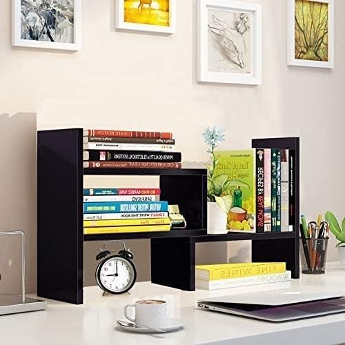Desktop Bookshelf Desk Storage Organizer Adjustable Wood Desktop Display Shel…