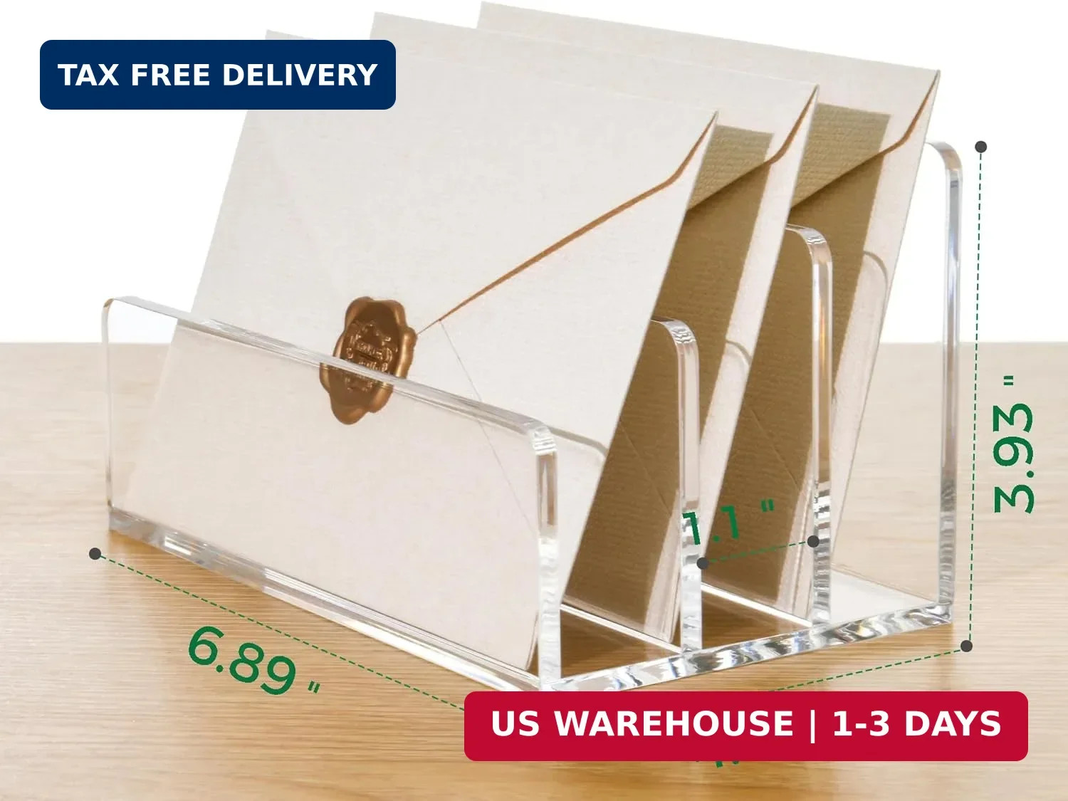 3 Compartments Clear Acrylic Mail Holder – Vertical Letter Sorter & Multifunctio