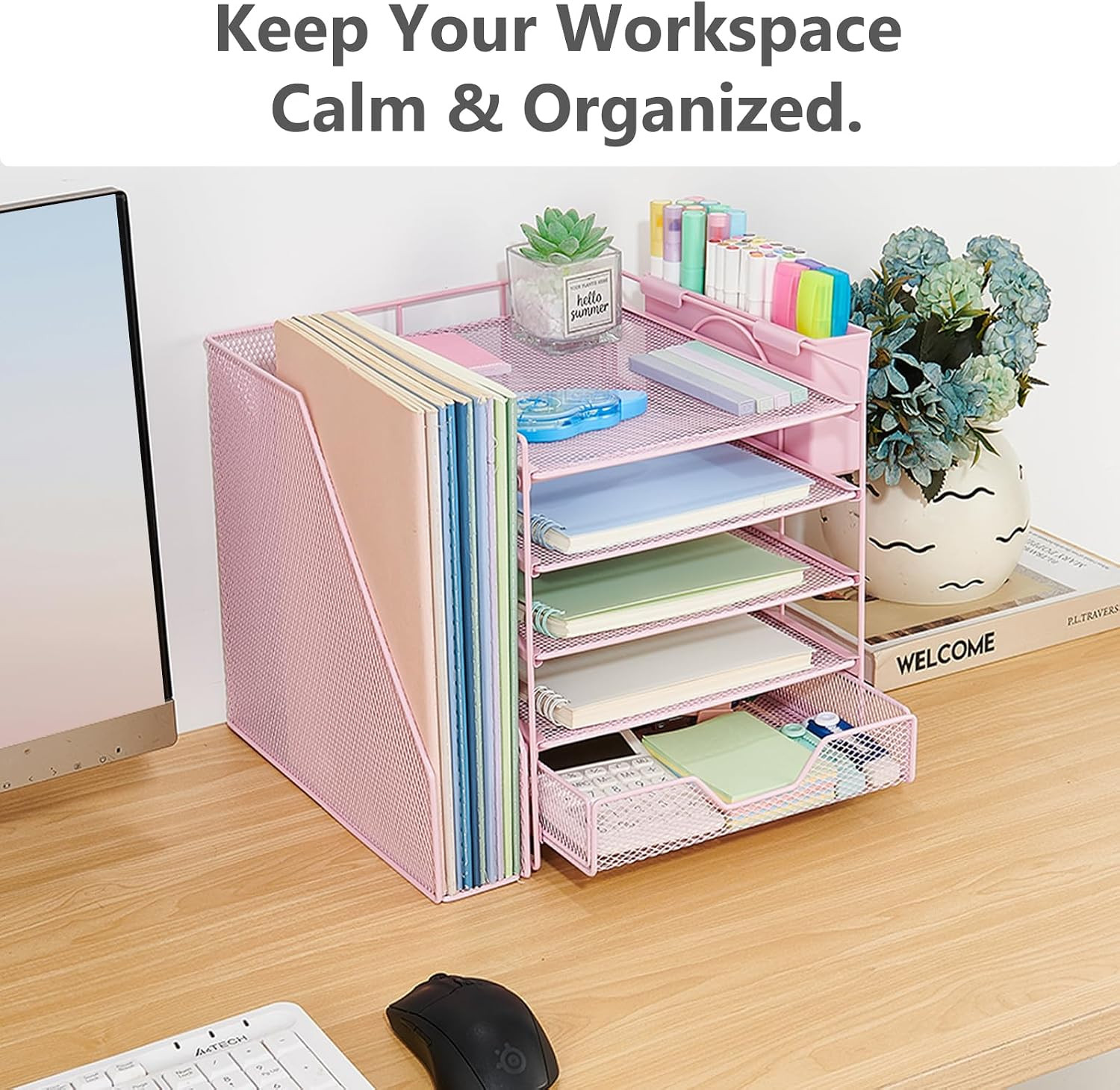 Desk Organizers and Accessories, 5-Tier Paper Letter Tray Organizer with File Ho