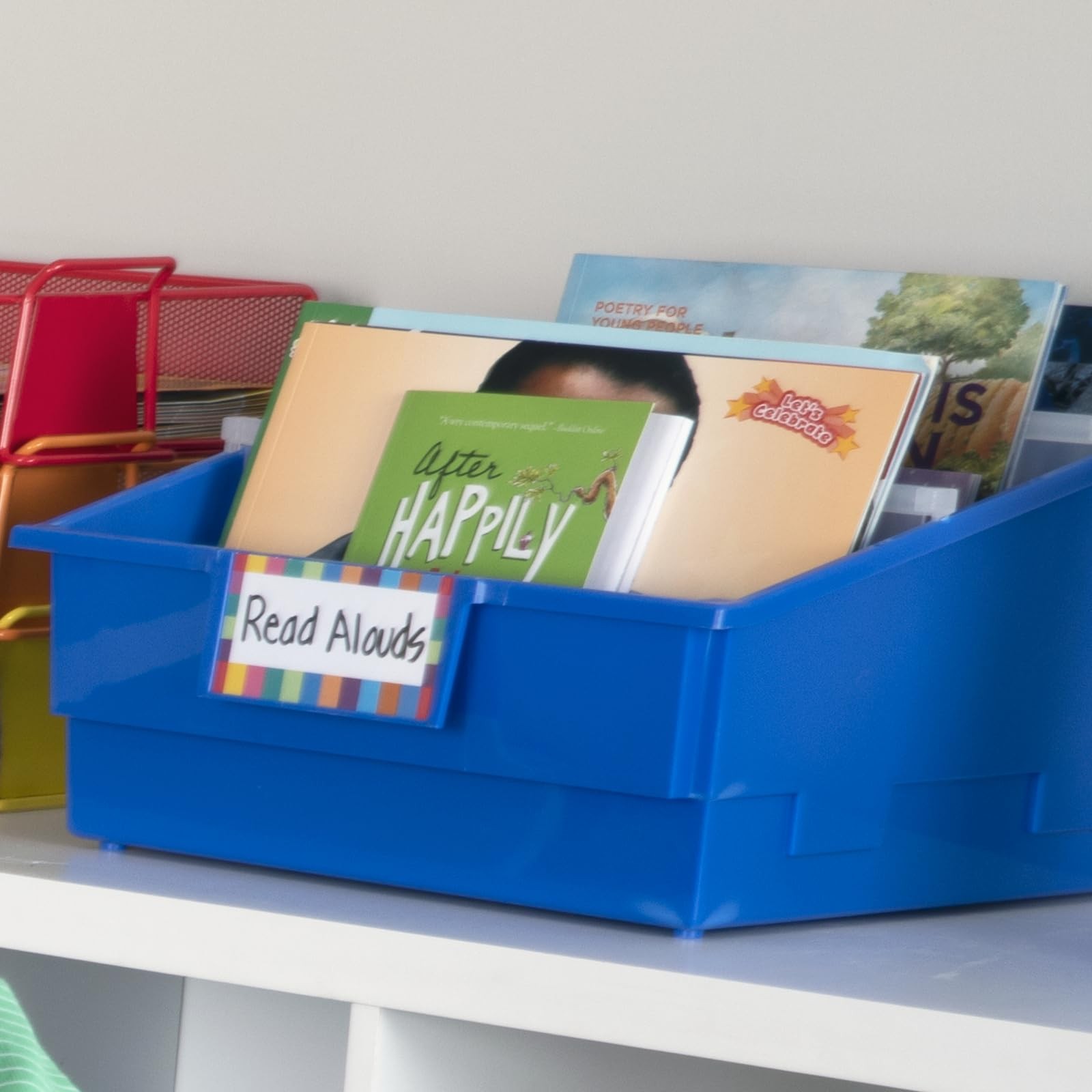 Single-Color Picture Book Classroom Library Bins with Dividers, 13.5″ x 13.5″…