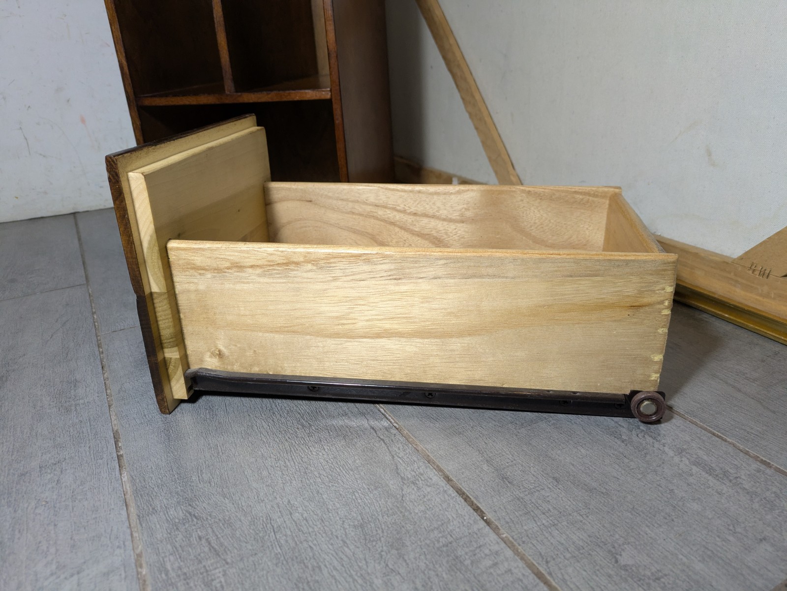 Vintage Wood Desktop Library Organizer Index Card Letter File Box Cabinet Drawer