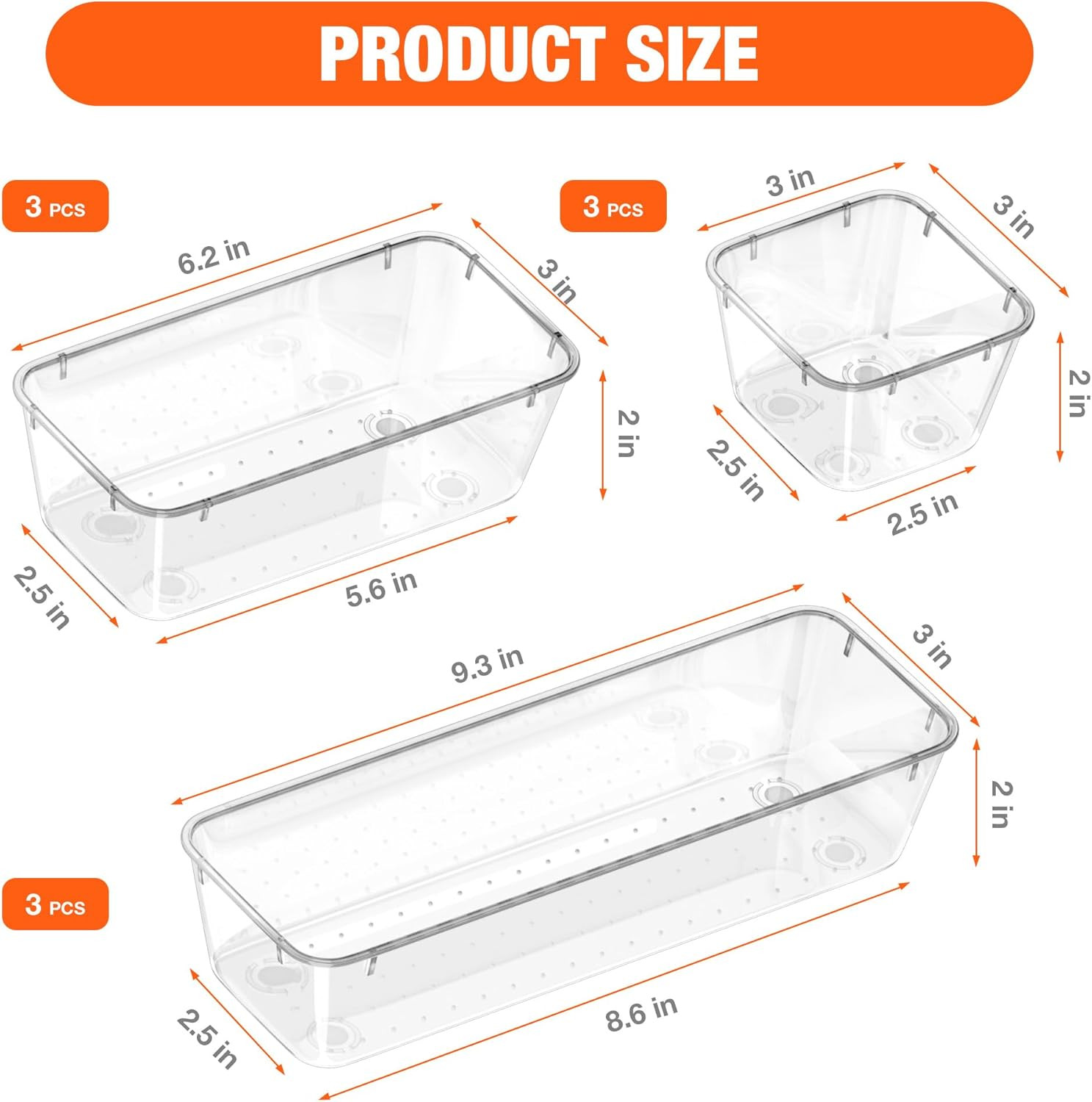Valuemax 9-Piece Clear Plastic Drawer Organizer Set with Non-Slip Pads