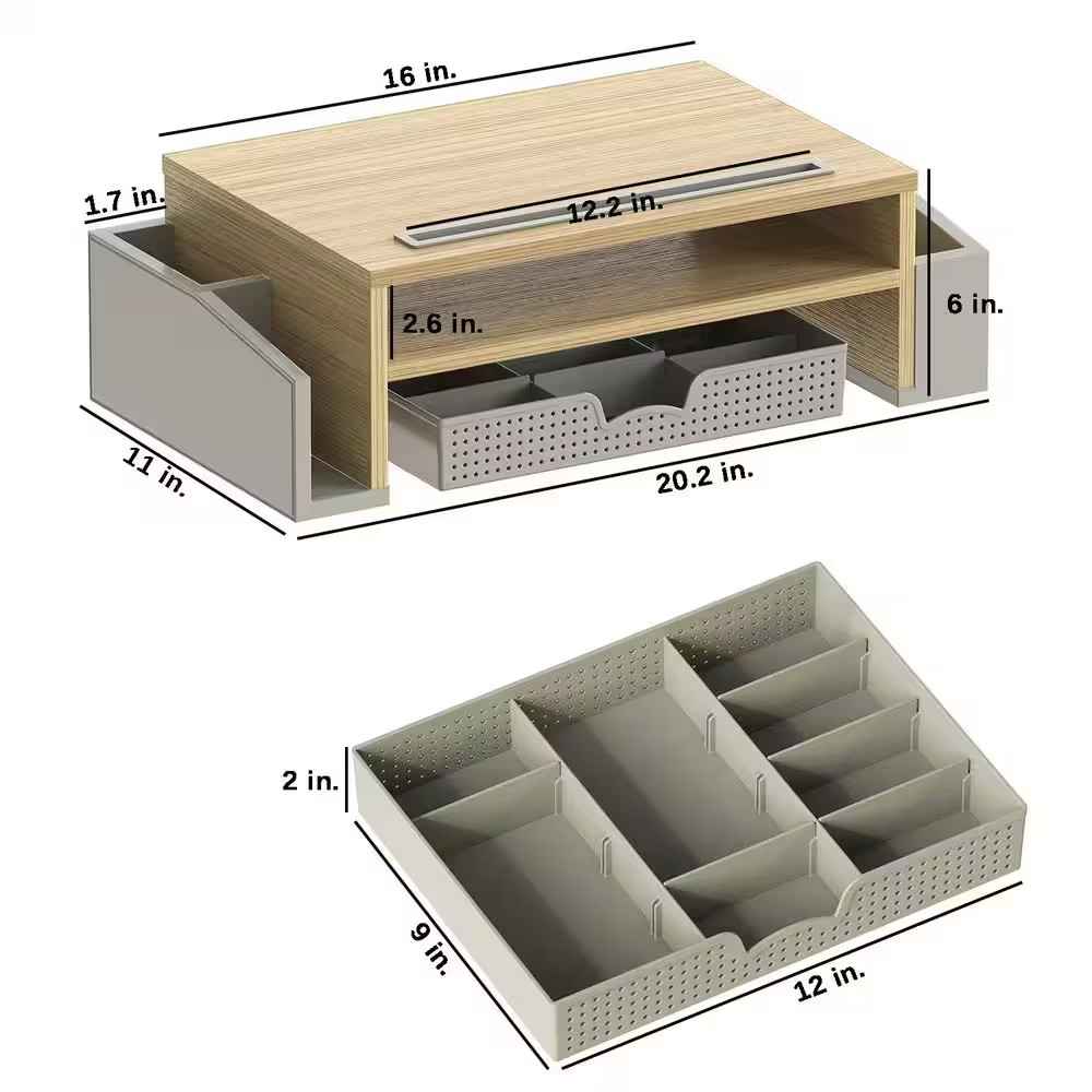 Oak 20.2 In. X 6 In. Wood Modern Desk Organizers with Adjustable Organizer Tray