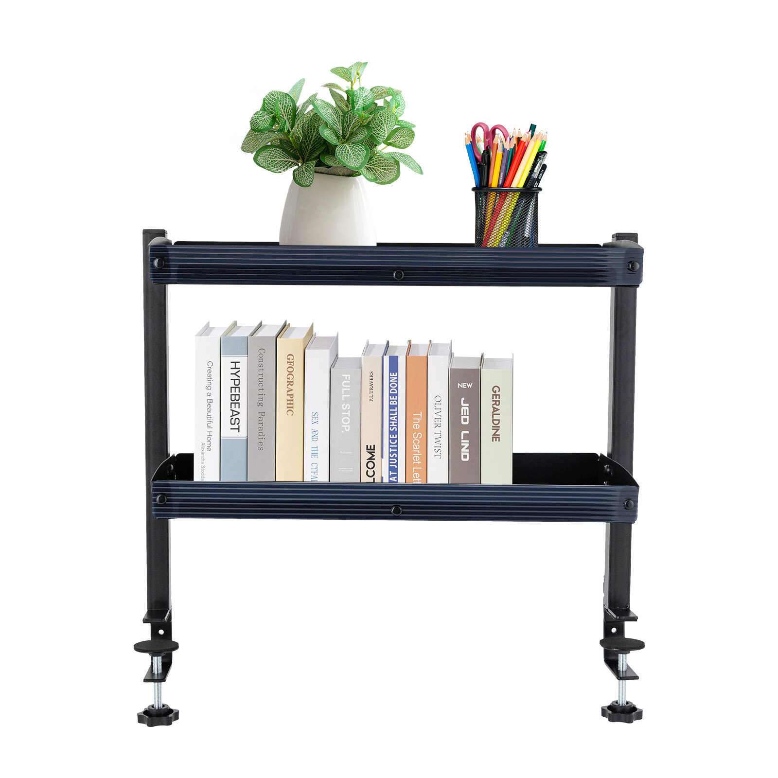 2 Tier Clip-on Desk Storage Home Office Shelf Carbon Steel Desktop Organize Tray